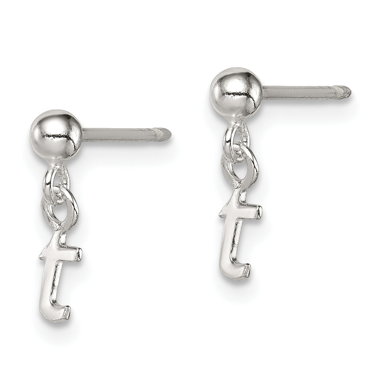 Sterling Silver Polished T Dangle Post Earrings Secondary image