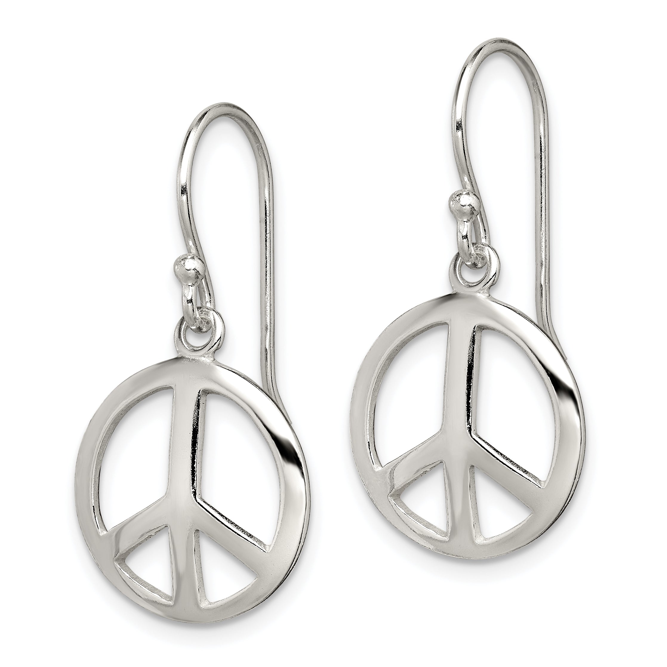 Sterling Silver Polished Peace Dangle Earrings Secondary image
