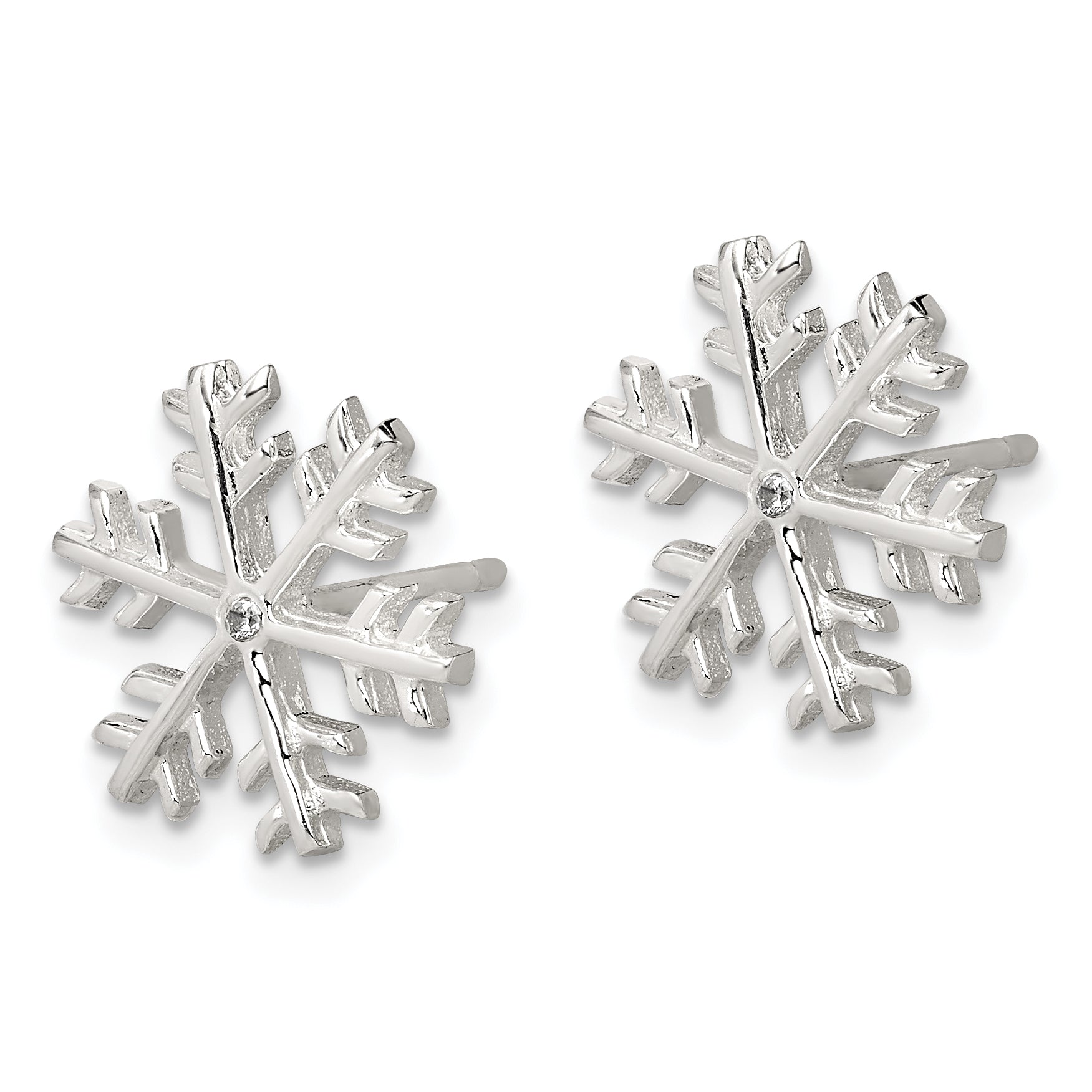Sterling Silver CZ Polished Snowflake Post Earrings Secondary image