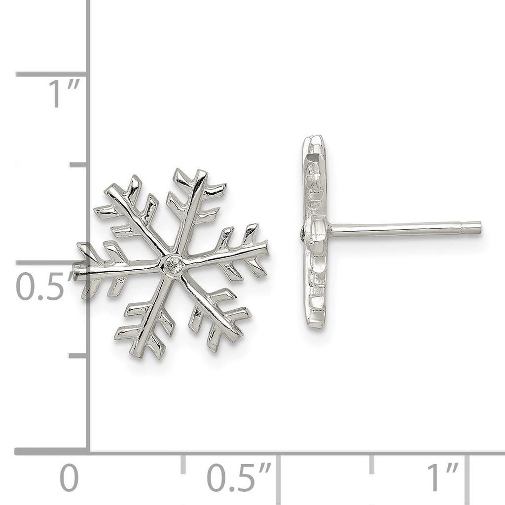 Sterling Silver CZ Polished Snowflake Post Earrings