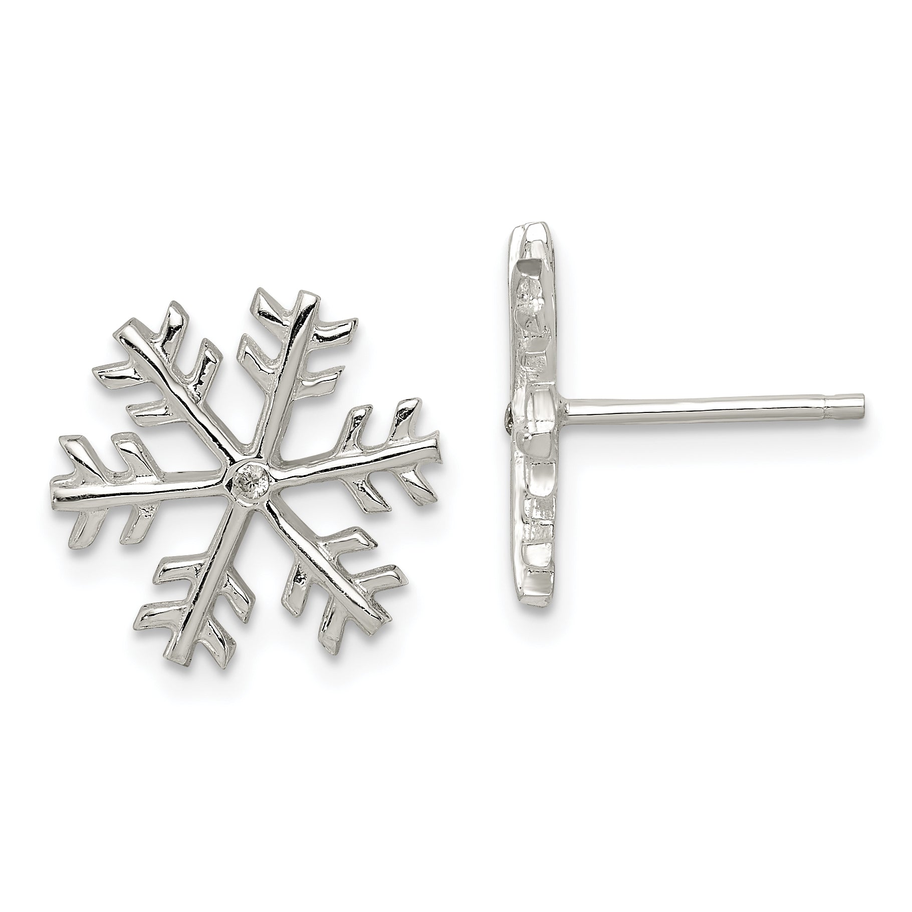 Sterling Silver CZ Polished Snowflake Post Earrings Main image