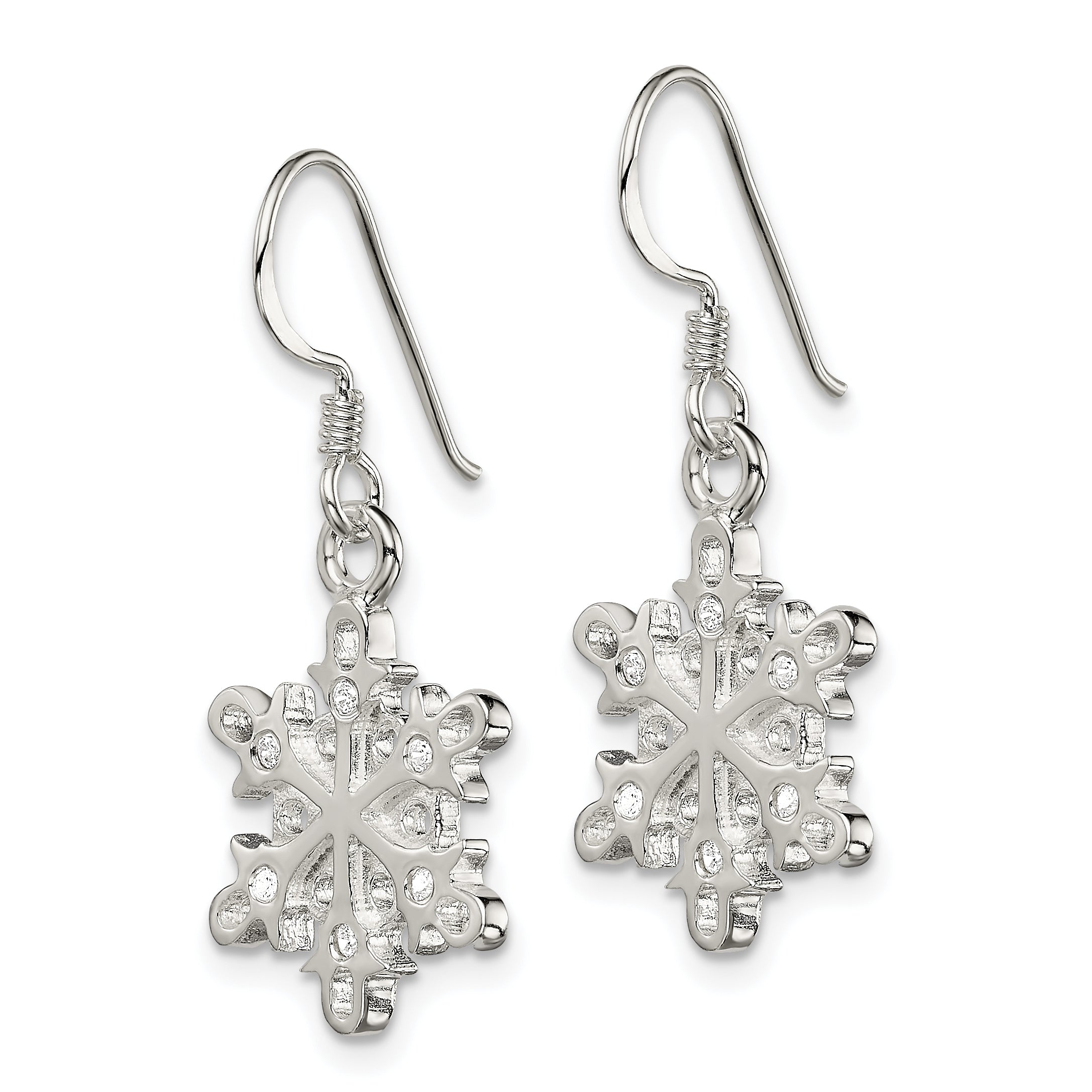 Sterling Silver Polished / Satin CZ Snowflake Dangle Earrings Secondary image