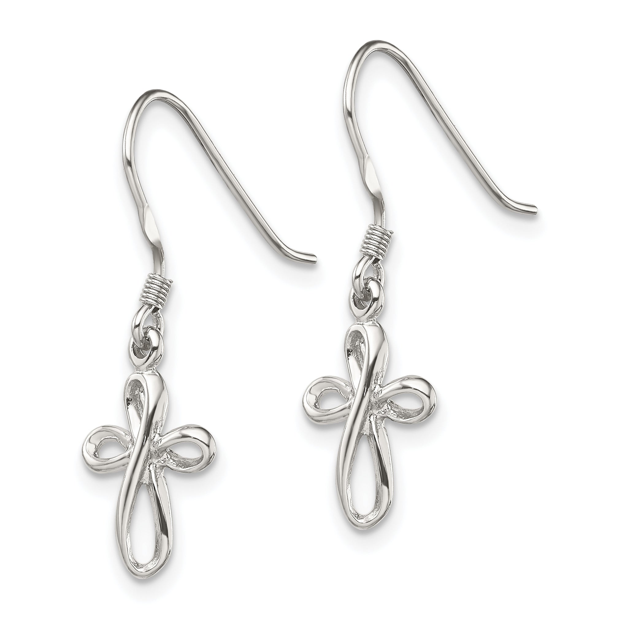 Sterling Silver Rhodium-plated Polished Cross Dangle Earrings Secondary image