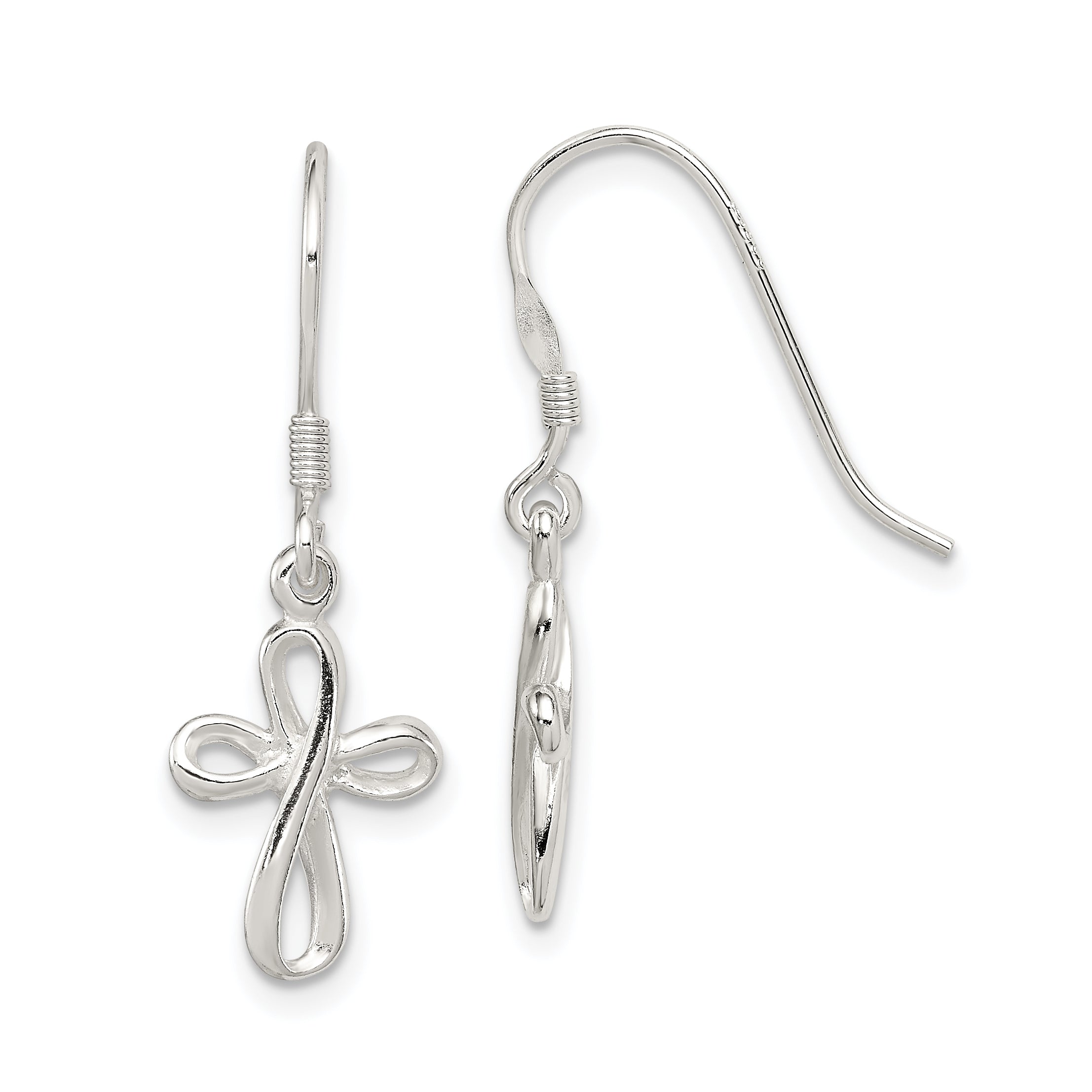 Sterling Silver Rhodium-plated Polished Cross Dangle Earrings Main image