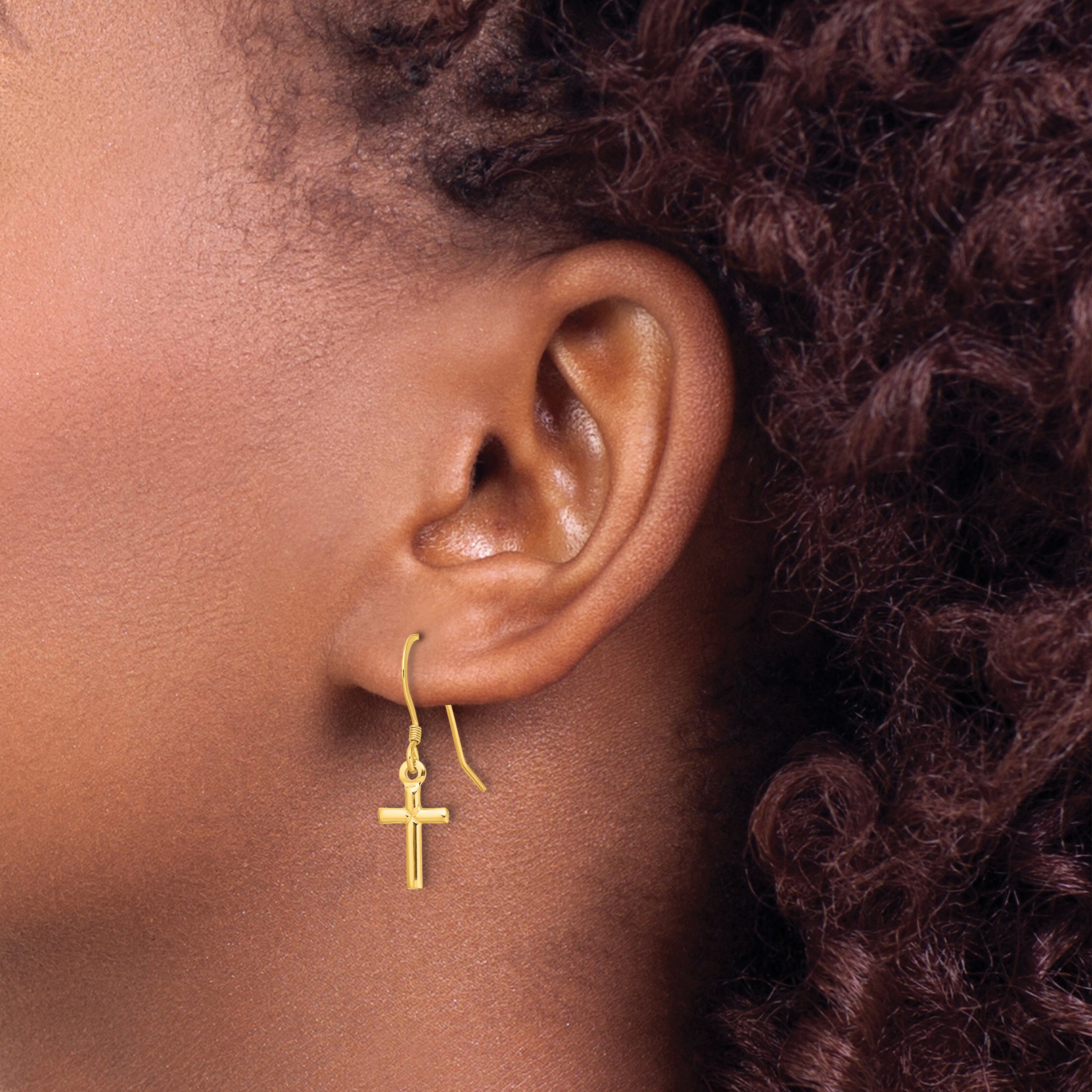 Sterling Silver Gold-tone Polished 'X' Cross Dangle Earrings