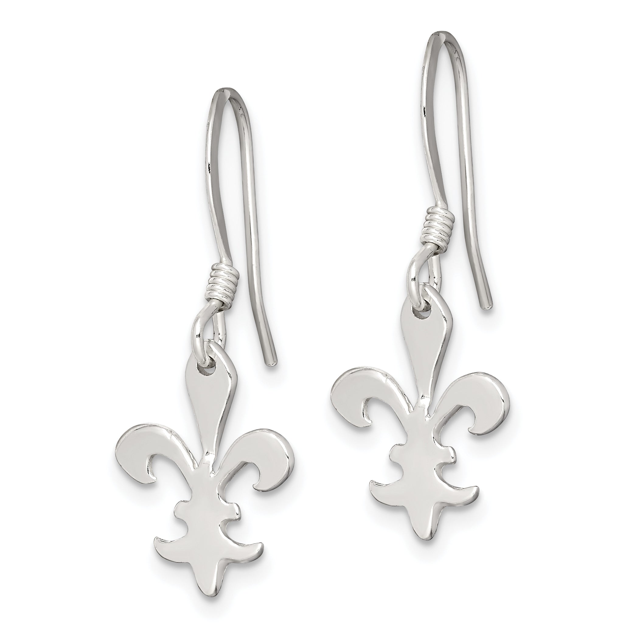 Sterling Silver Polished Fleur de Lis Dangle Earrings Secondary image