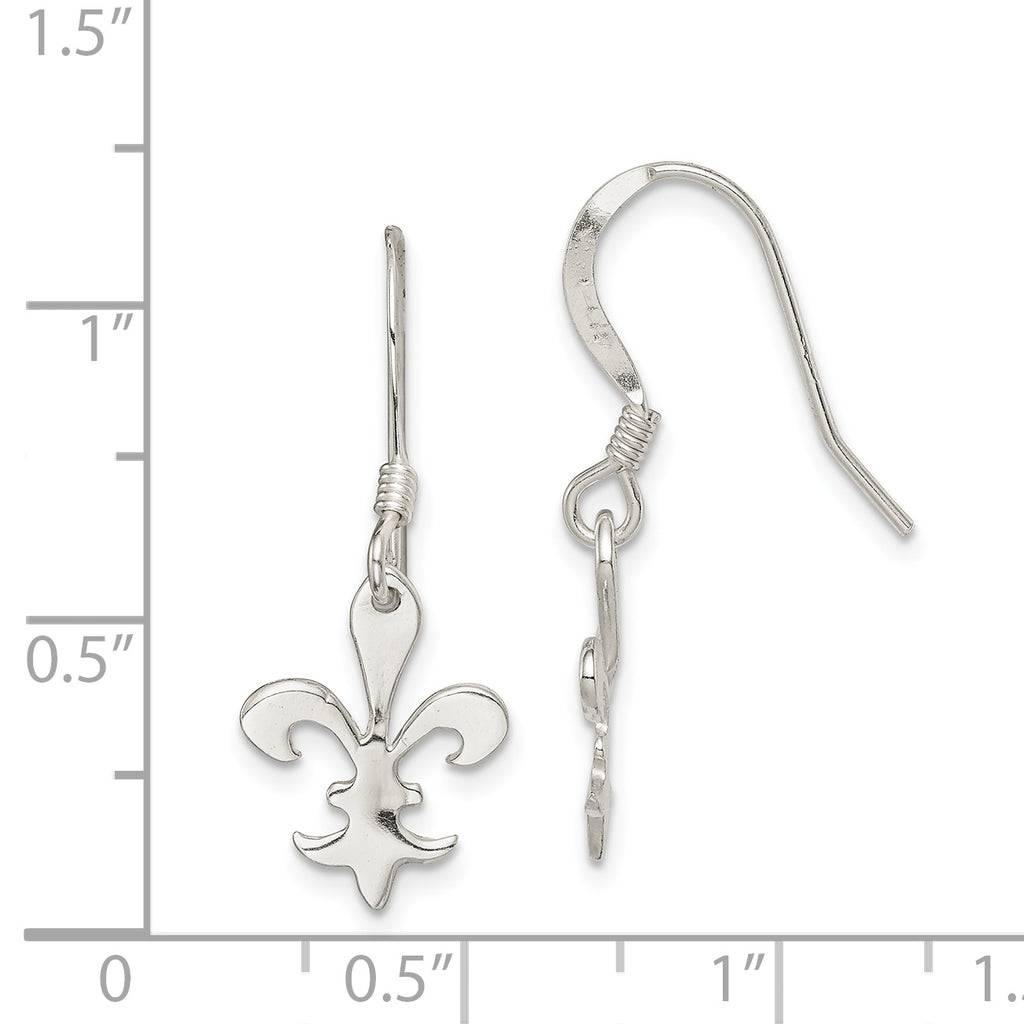 Sterling Silver Polished Fleur de Lis Dangle Earrings