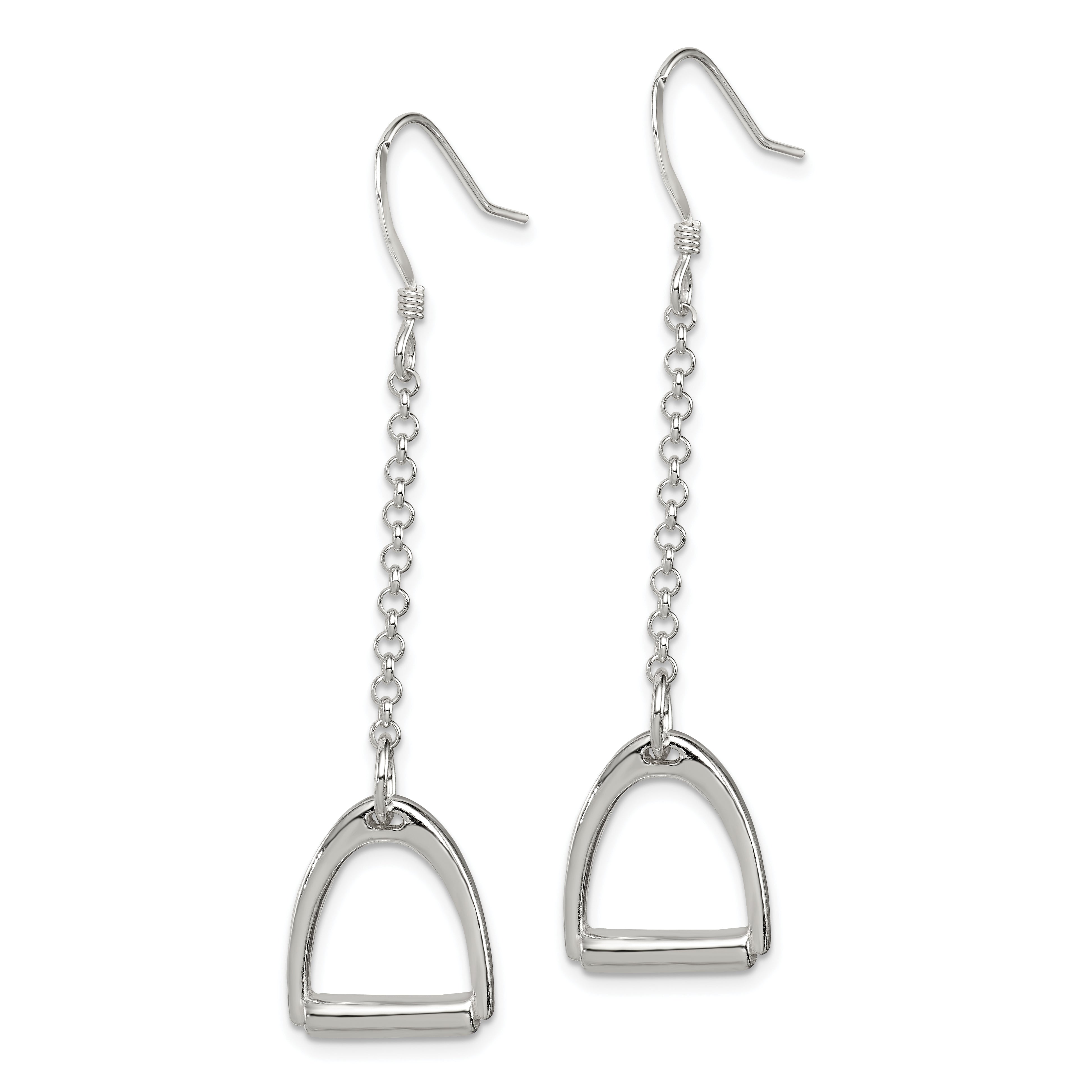 Sterling Silver Polished Horse Stirrup Dangle Earrings Secondary image