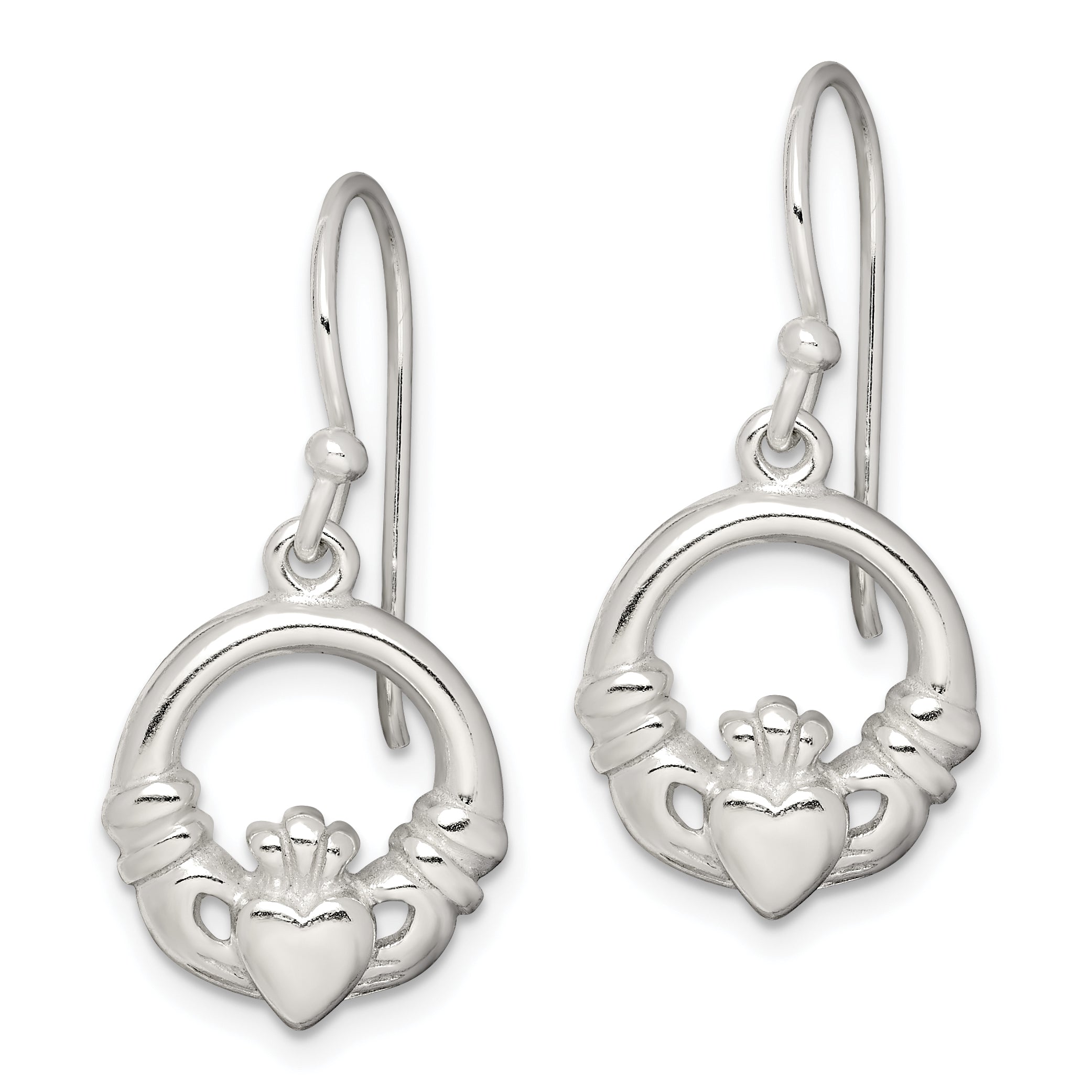 Sterling Silver Polished Claddagh Dangle Earrings Secondary image
