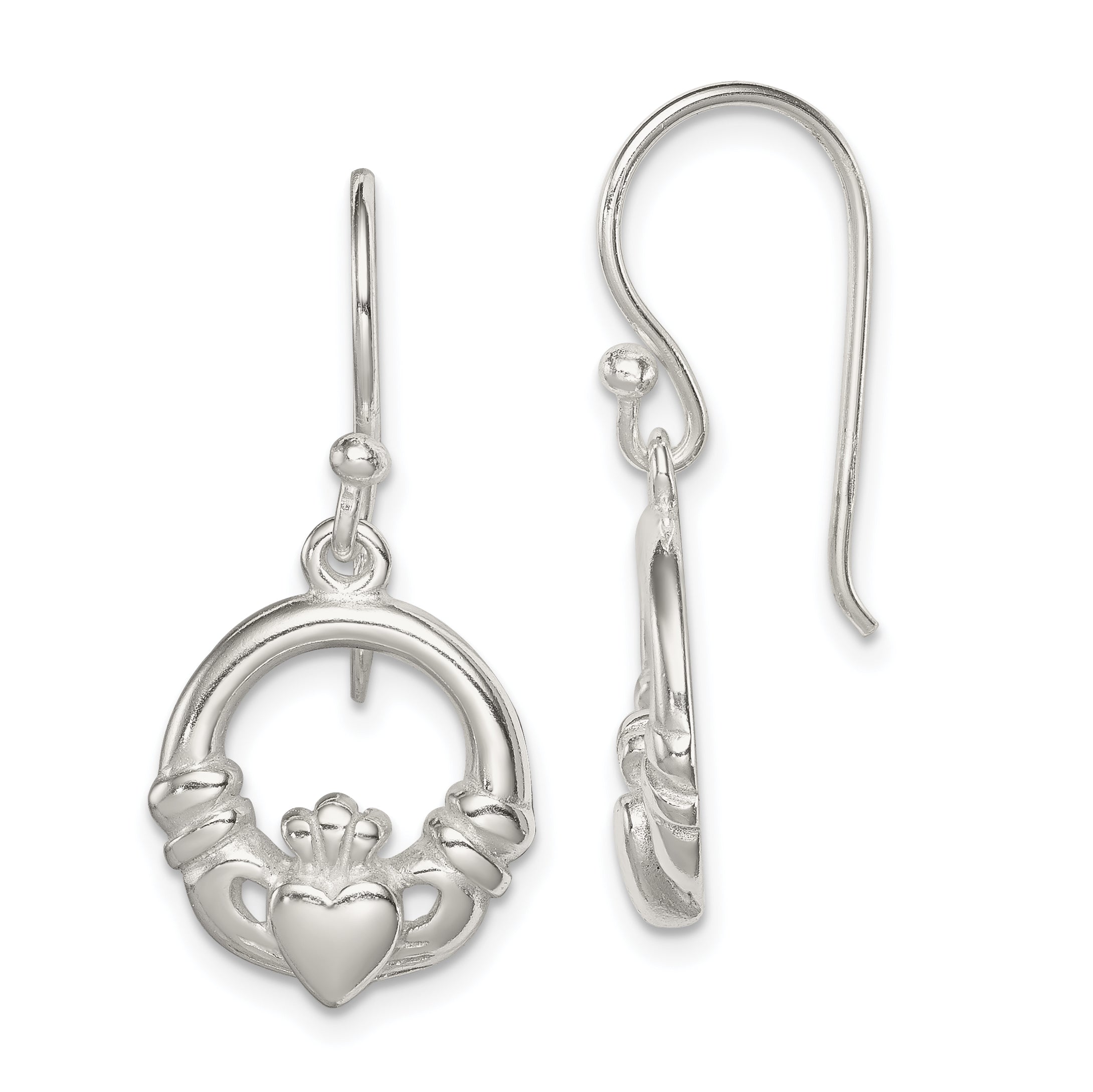 Sterling Silver Polished Claddagh Dangle Earrings Main image