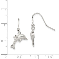 Sterling Silver Polished Dolphin Dangle Earrings