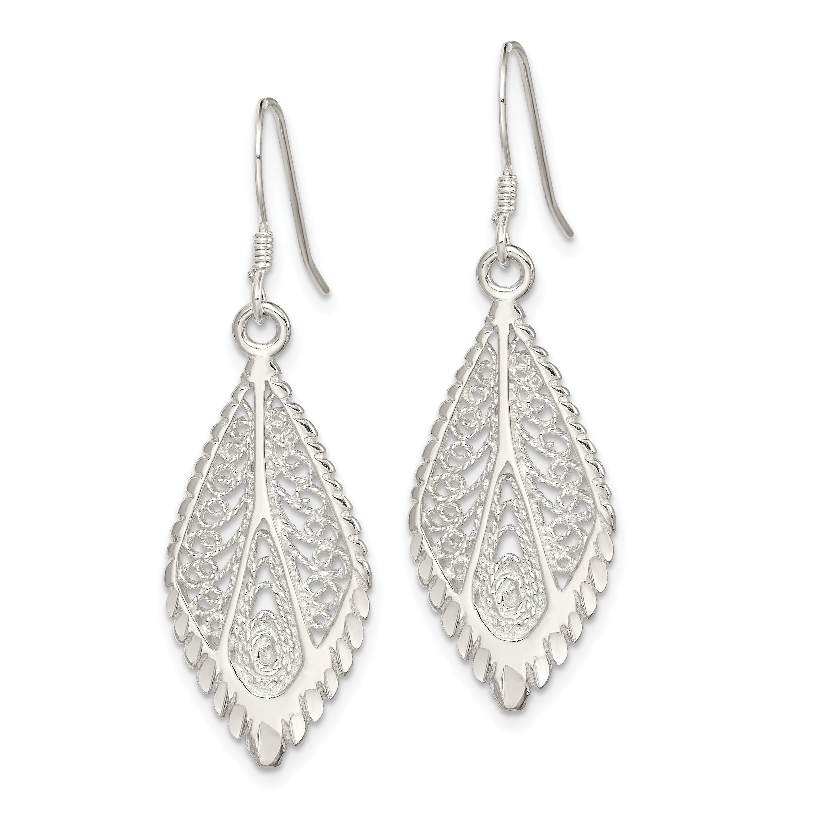 Sterling Silver Polished & D/C Fancy Filigree Teardrop Dangle Earrings Secondary image