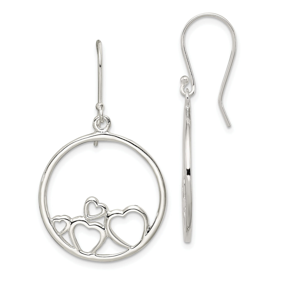 Open Hearts Circle Dangle Earrings in Sterling Silver - Sophia Jewelers Main image