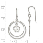 Sterling Silver Rhodium-plated Circles w/Peace Symbol Dangle Earrings
