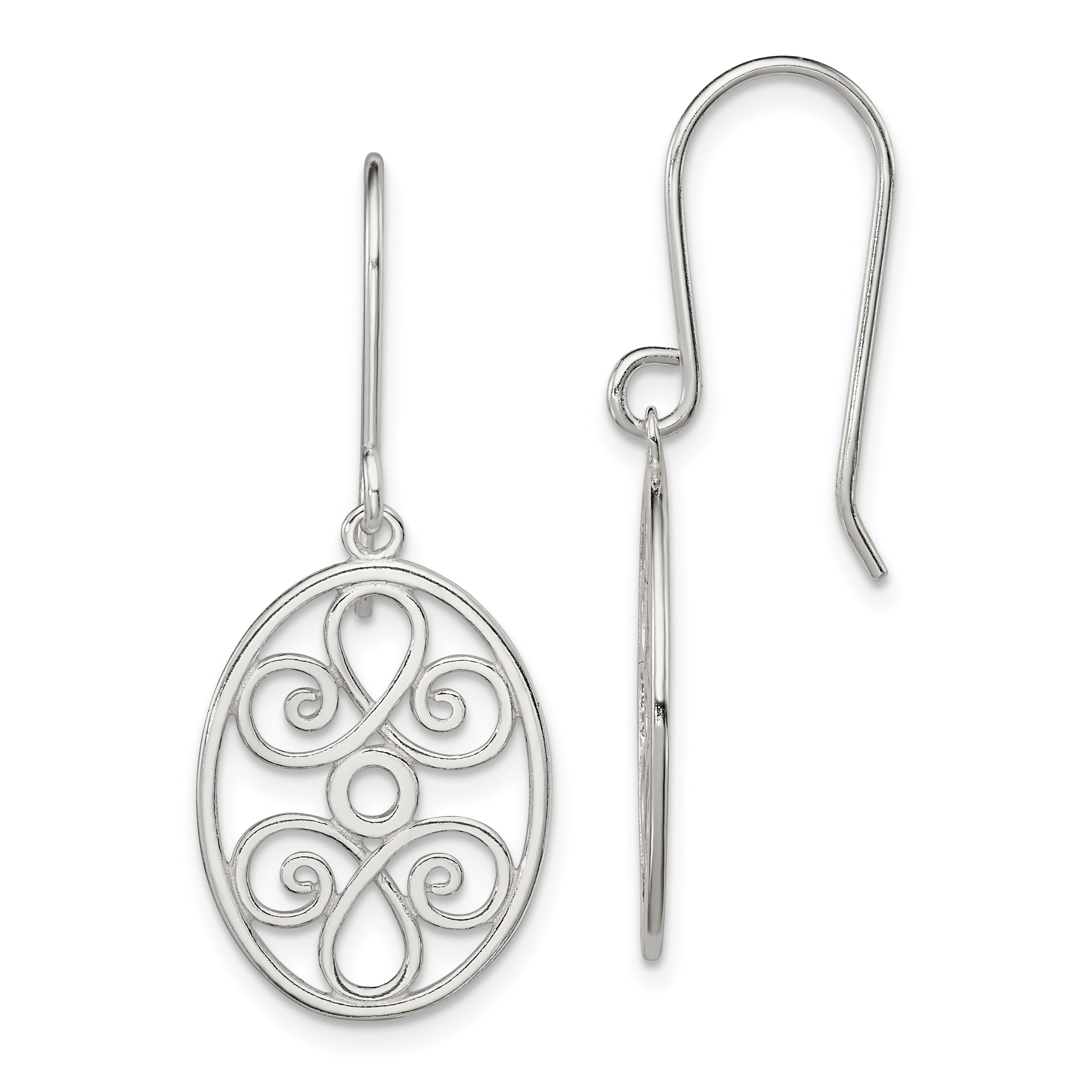 Sterling Silver Polished Filigree Oval Dangle Earrings Main image