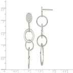 Sterling Silver Polished & Textured Circle & Oval Links Post Dangle Earring