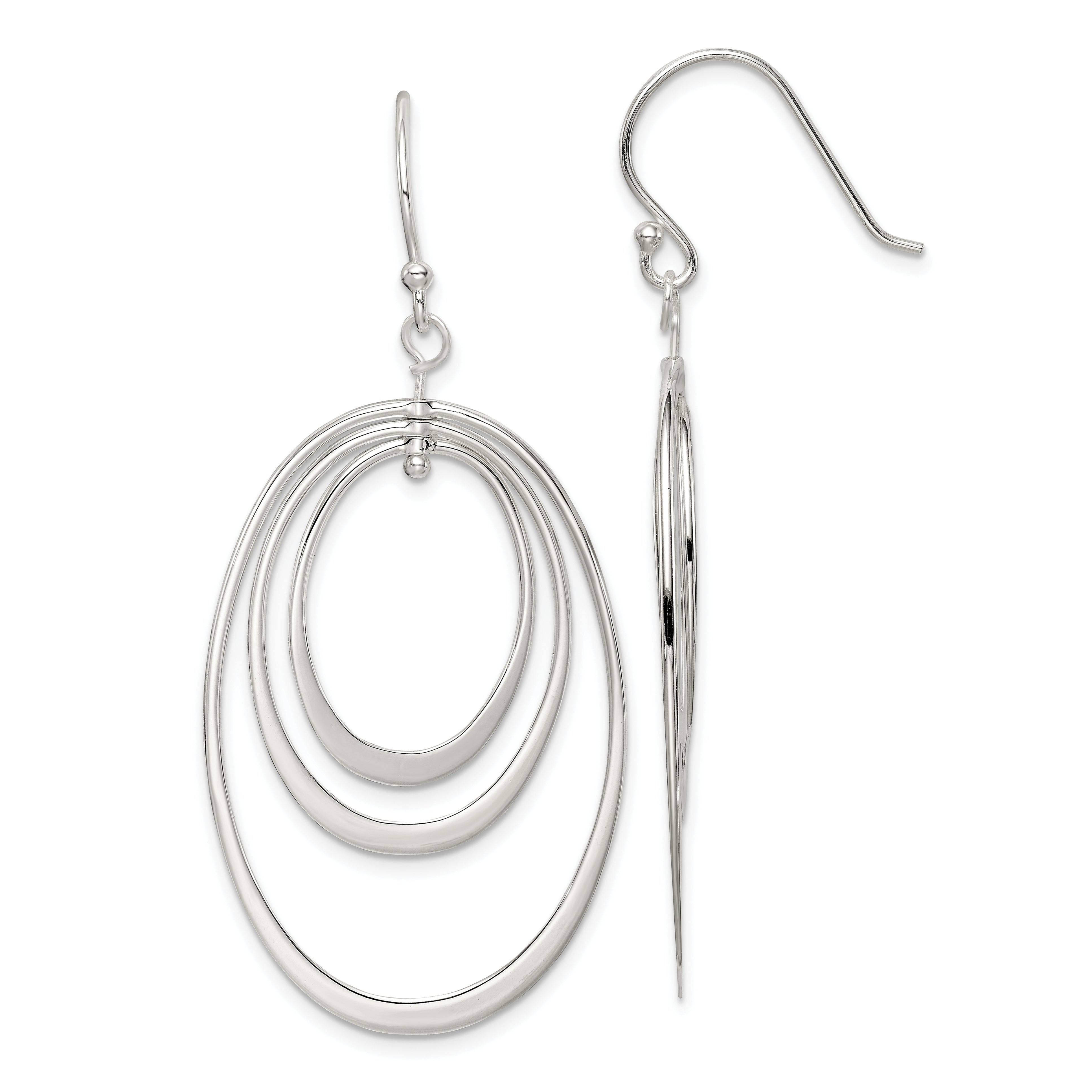 Sterling Silver Polished Triple Oval Dangle Earrings Main image