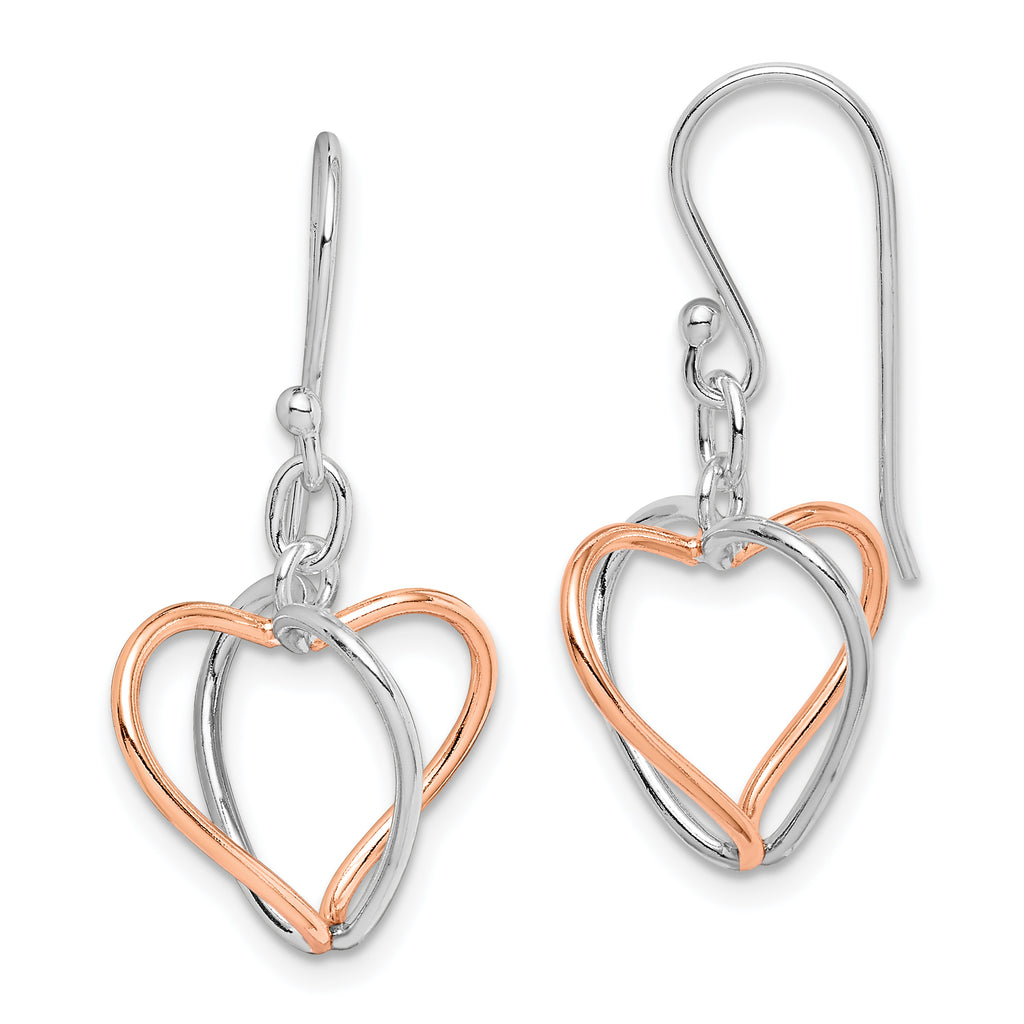 Sterling Silver w/Rose Vermeil Heart Dangle Earrings