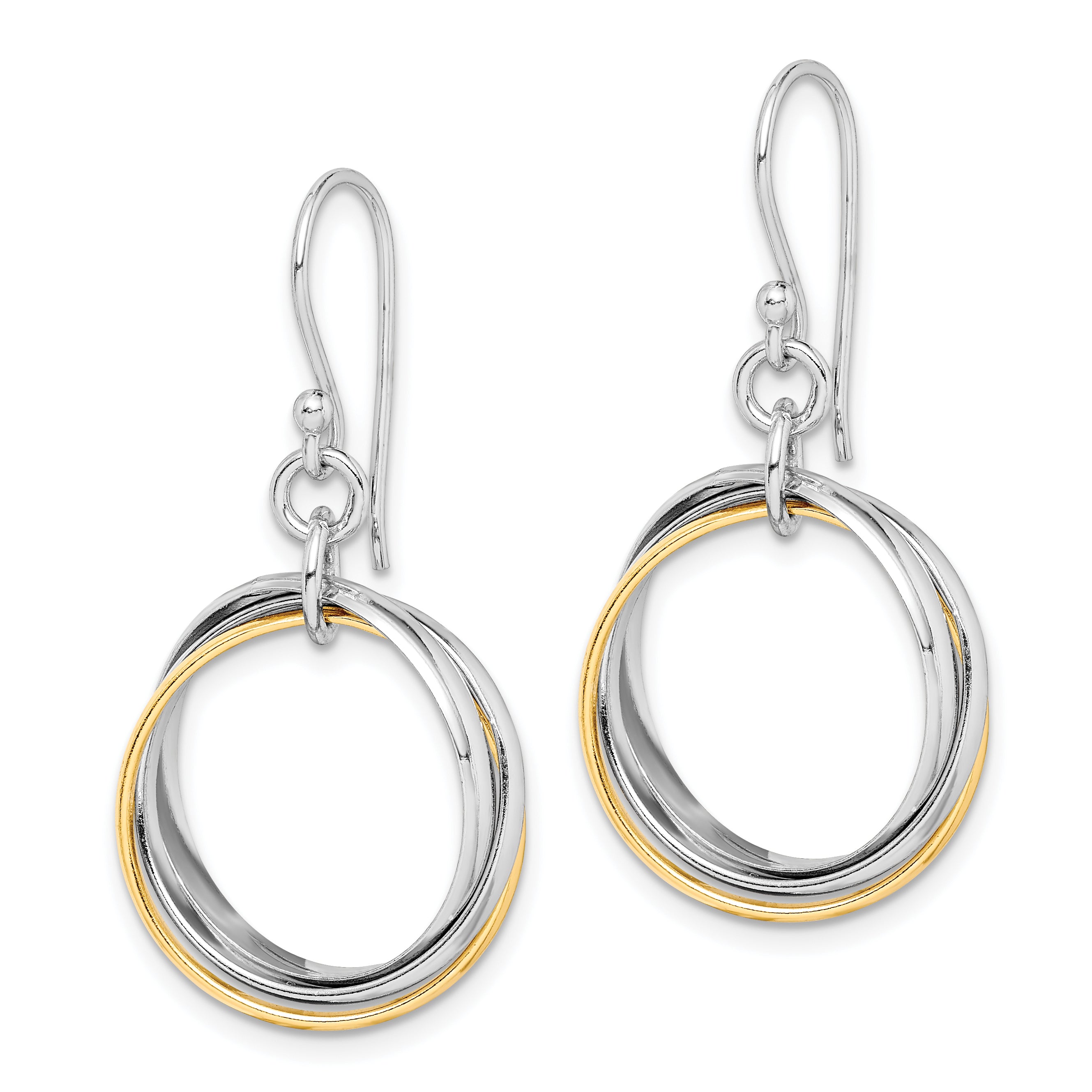 Sterling Silver Rhodium & Gold-Plated Triple Circle Dangle Earrings Secondary image