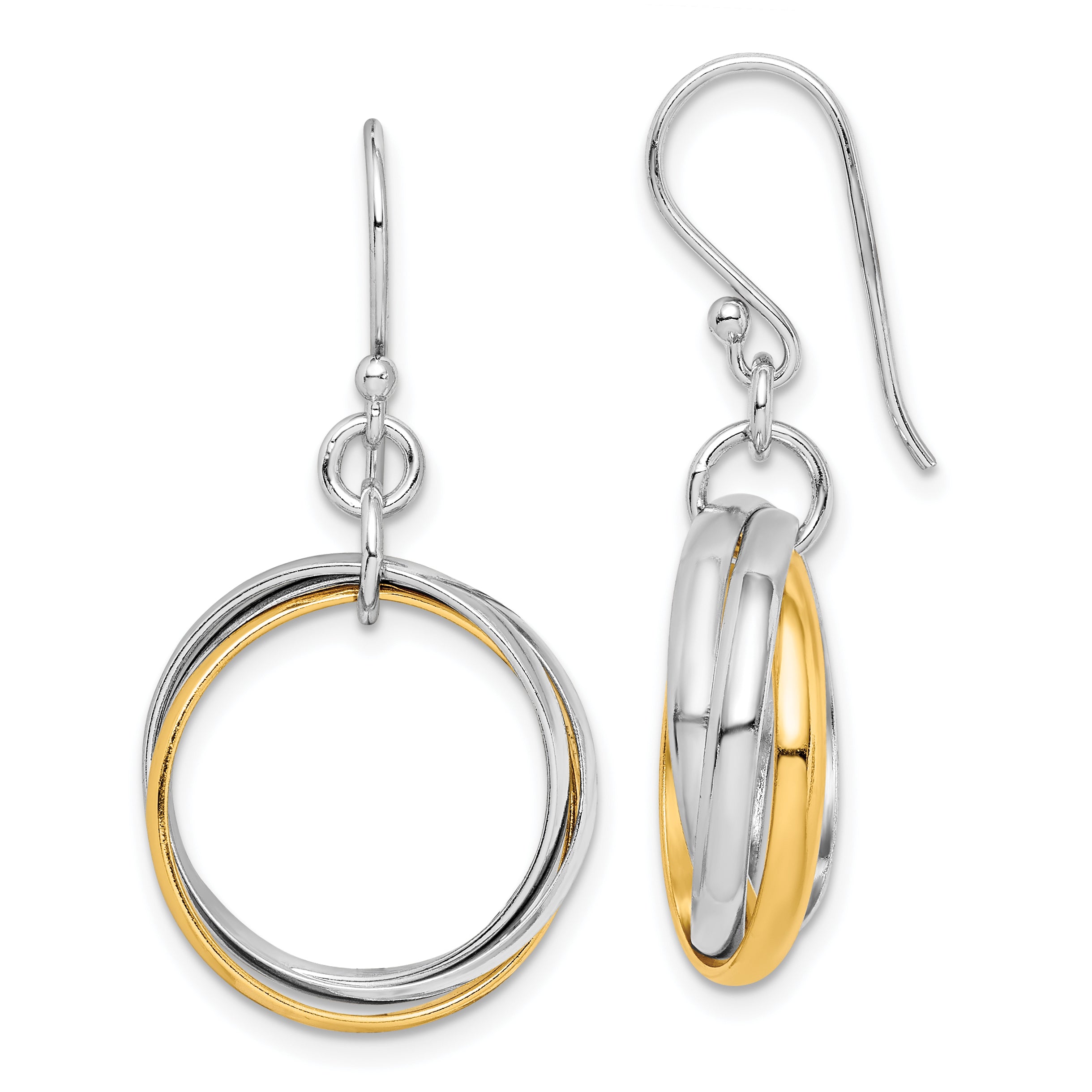 Sterling Silver Rhodium & Gold-Plated Triple Circle Dangle Earrings Main image