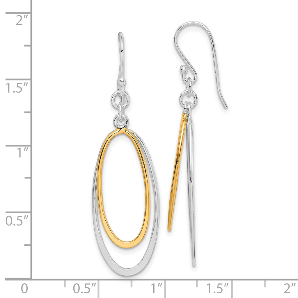 Sterling Silver Rhodium-plated & Gold-tone Double Oval Dangle Earrings