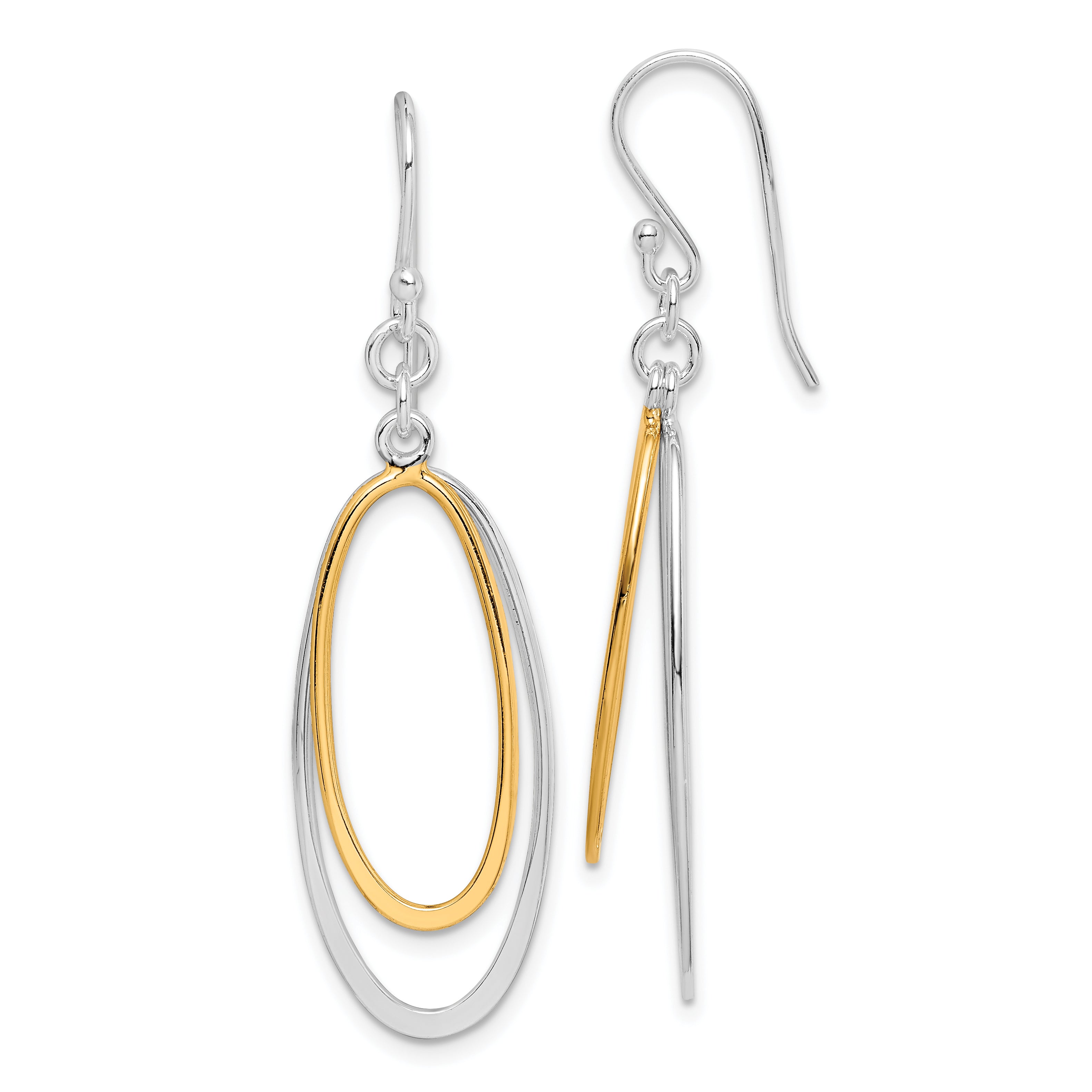 Sterling Silver Rhodium-plated & Gold-tone Double Oval Dangle Earrings