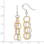 Sterling Silver w/ Tri-color Vermeil Polished Circle Link Dangle Earrings