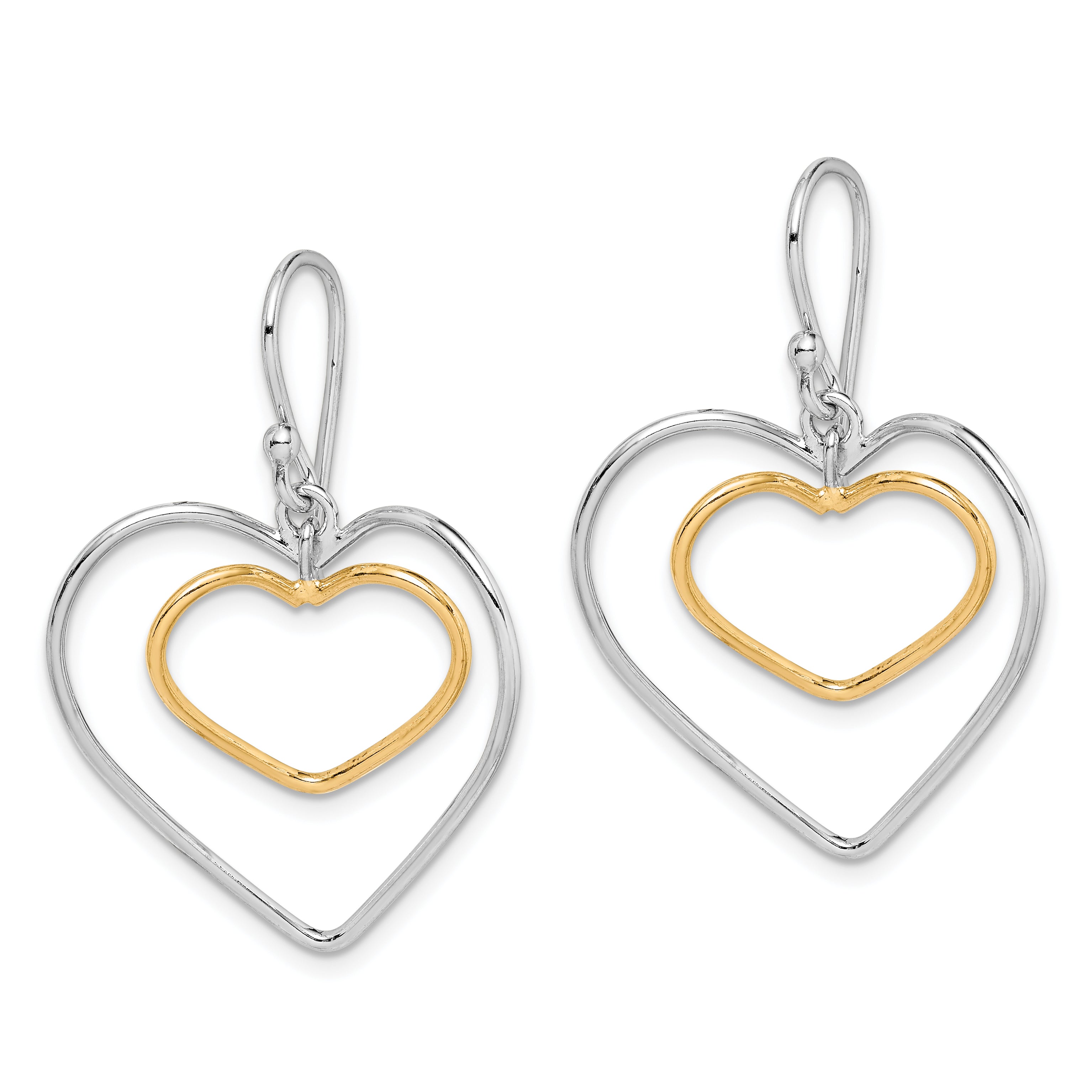 Sterling Silver Gold-Plated Double Heart Wire Dangle Earrings Secondary image