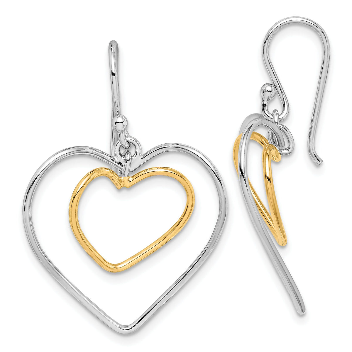 Double Heart Wire Dangle Earrings in Sterling Silver - Sophia Jewelers Main image