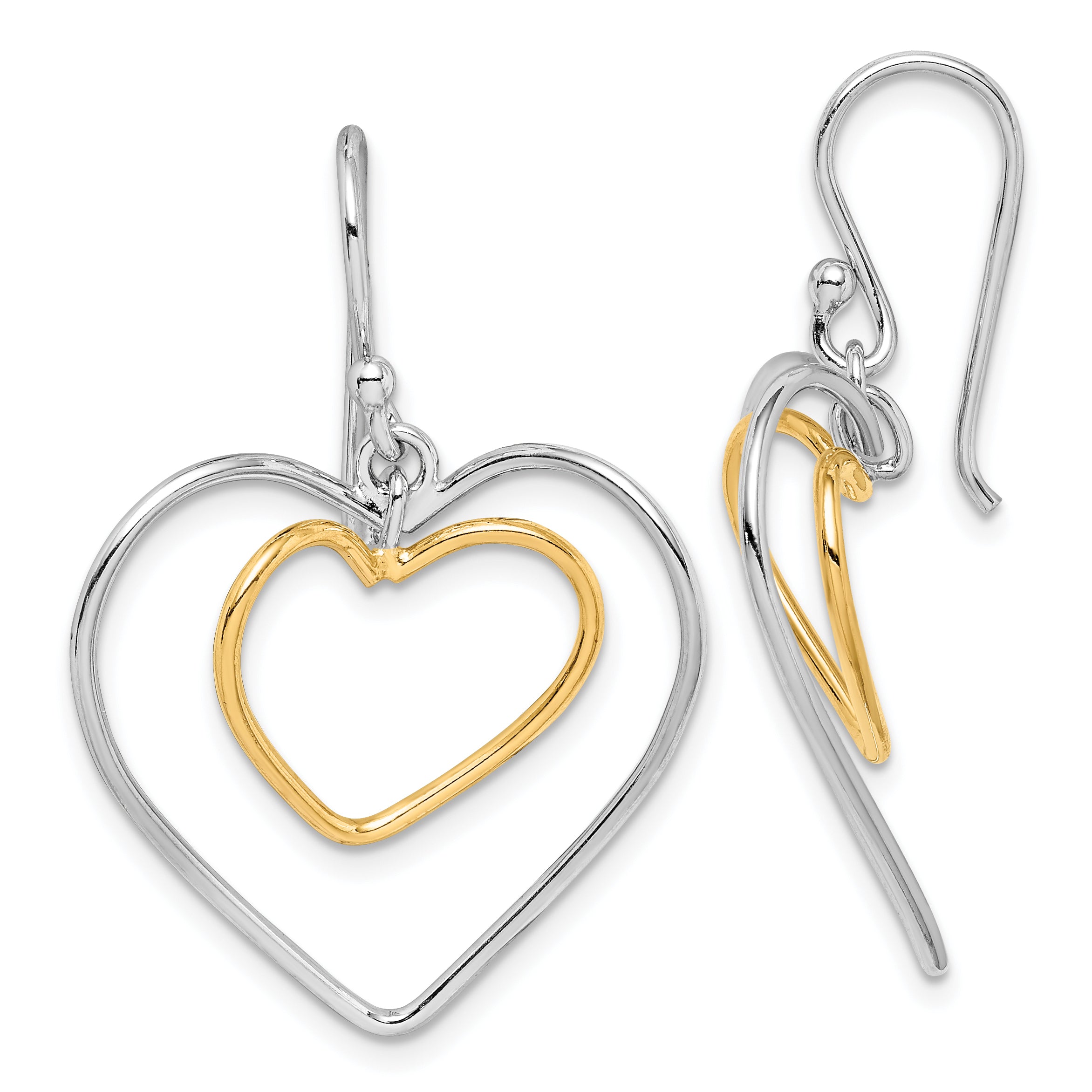 Sterling Silver Gold-Plated Double Heart Wire Dangle Earrings Main image