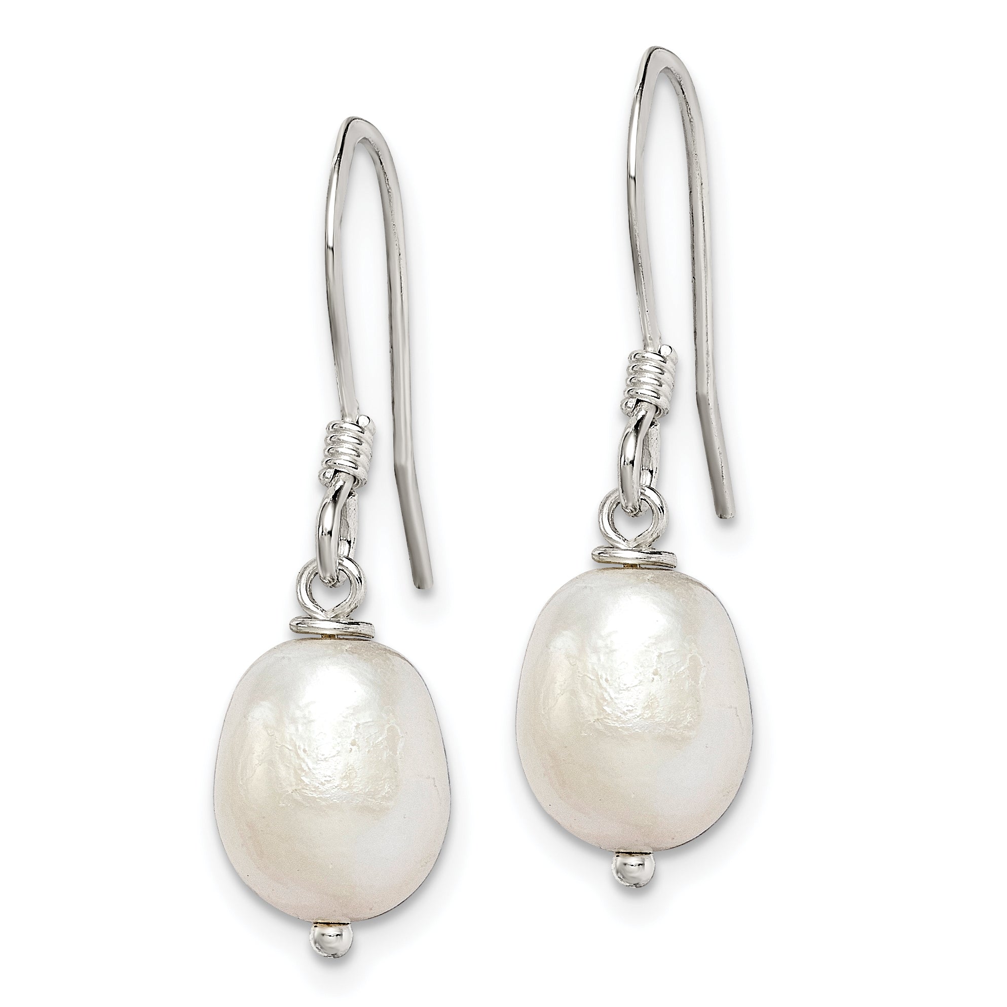 Sterling Silver Polished White 7-8mm Freshwater Cultured Pearl Dangle Earrings Secondary image