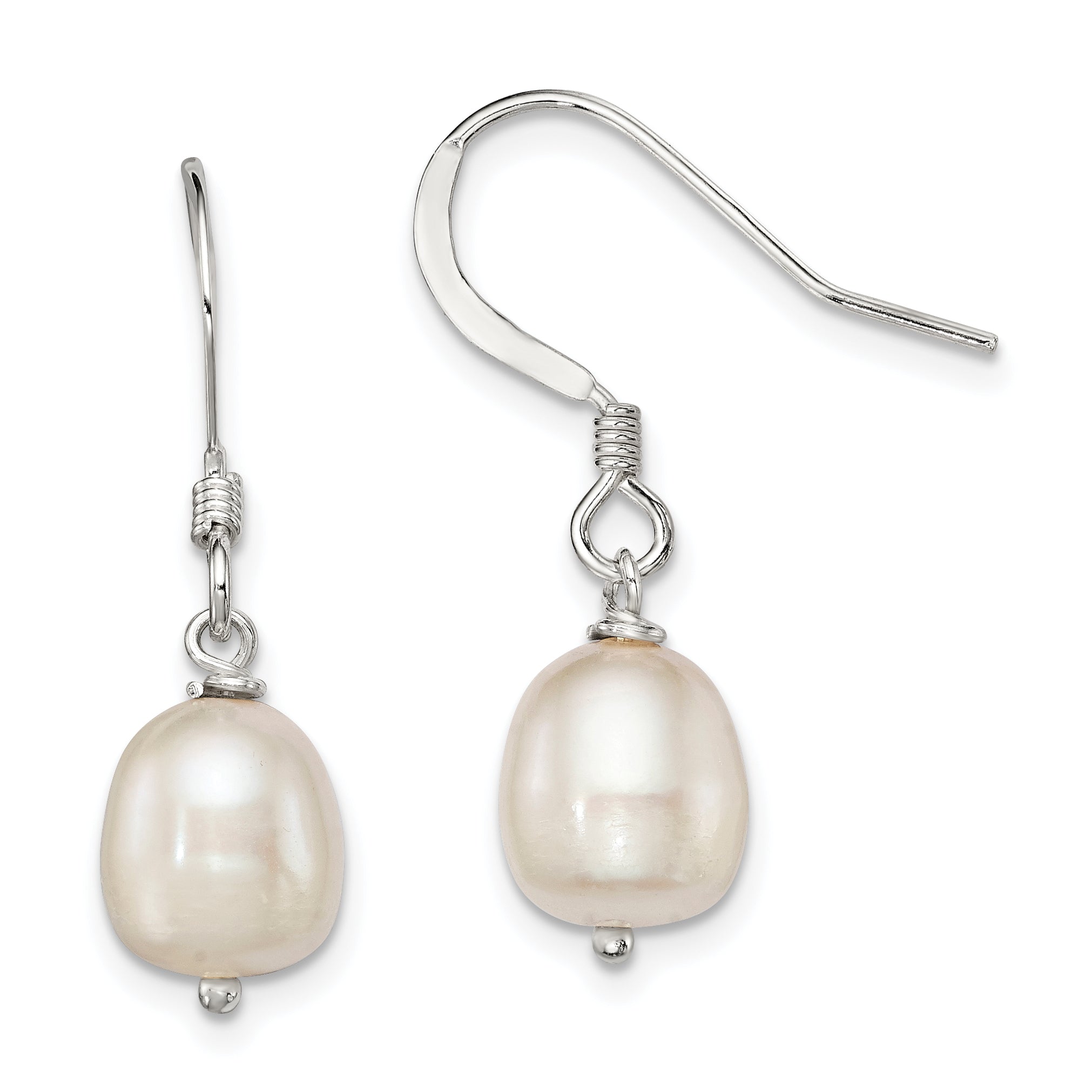 Sterling Silver Polished White 7-8mm Freshwater Cultured Pearl Dangle Earrings Main image