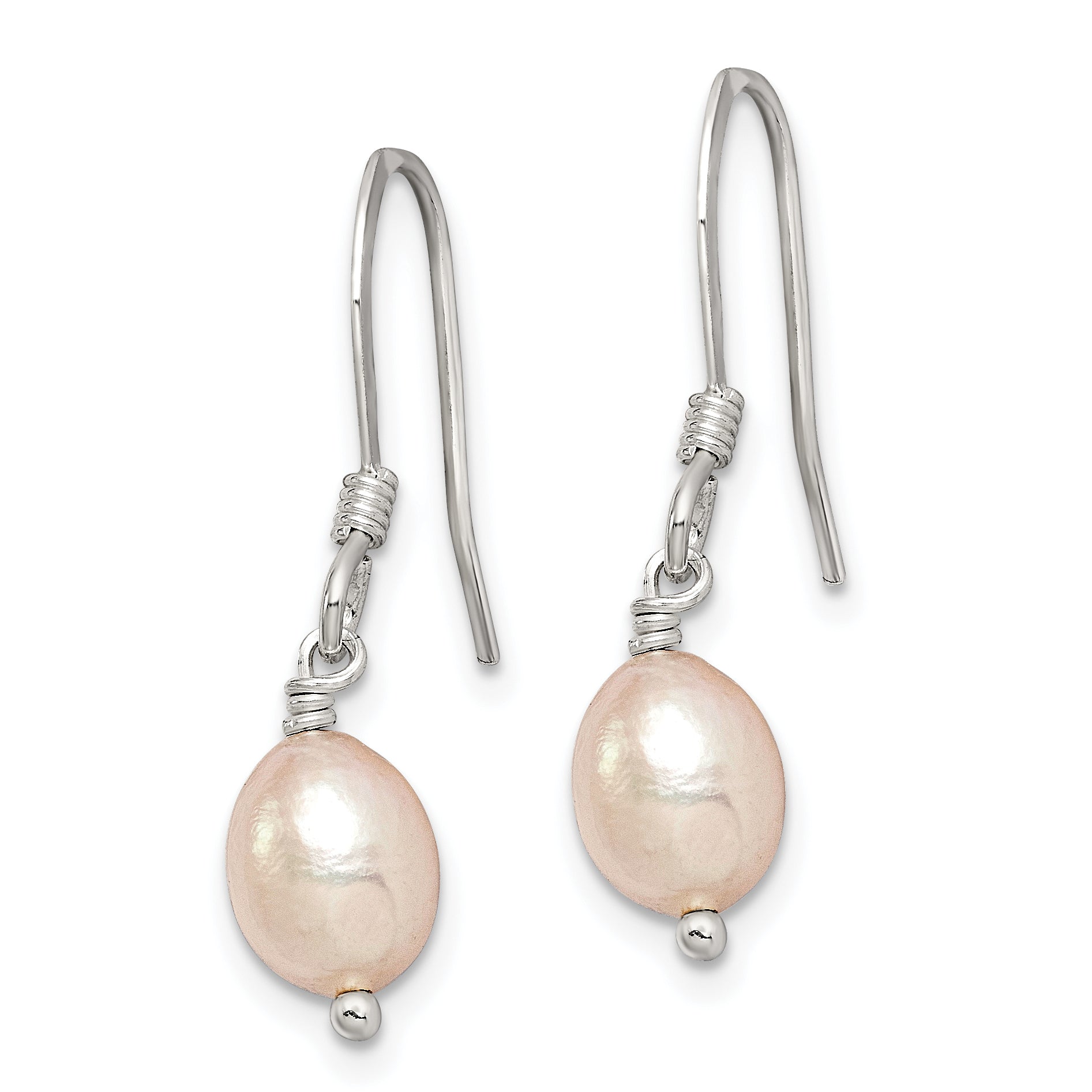Sterling Silver Polished Pink 6-7mm Freshwater Cultured Pearl Dangle Earrings