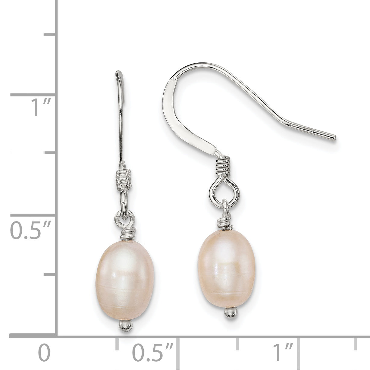 Sterling Silver Polished Pink 6-7mm Freshwater Cultured Pearl Dangle Earrings