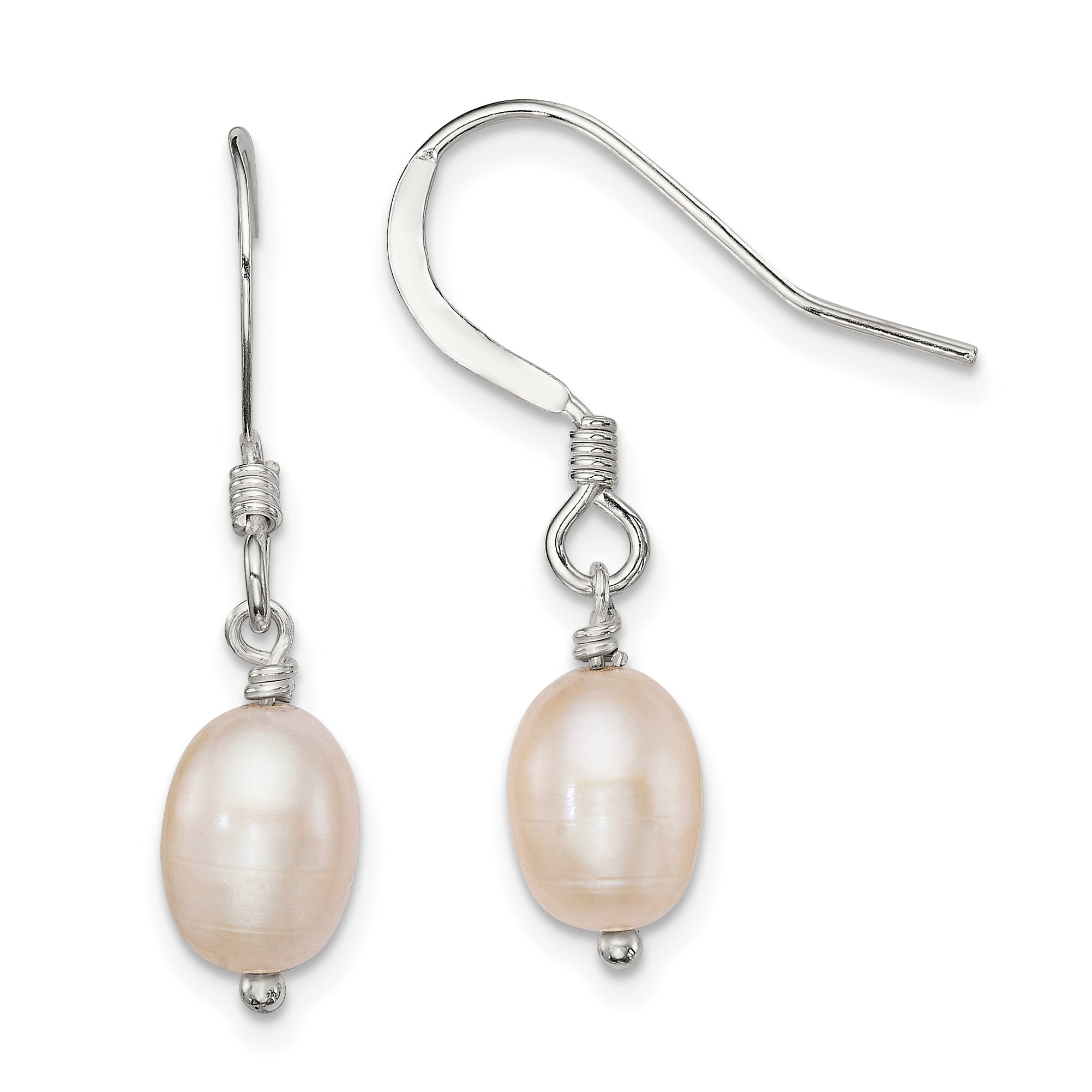 Sterling Silver Polished Pink 6-7mm Freshwater Cultured Pearl Dangle Earrings Main image