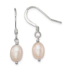 Sterling Silver Polished Pink 6-7mm Freshwater Cultured Pearl Dangle Earrings