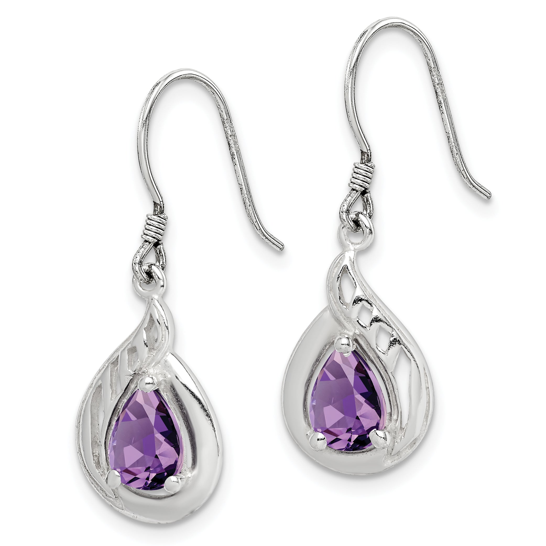 Sterling Silver Amethyst Polished Fancy Dangle Earrings Secondary image
