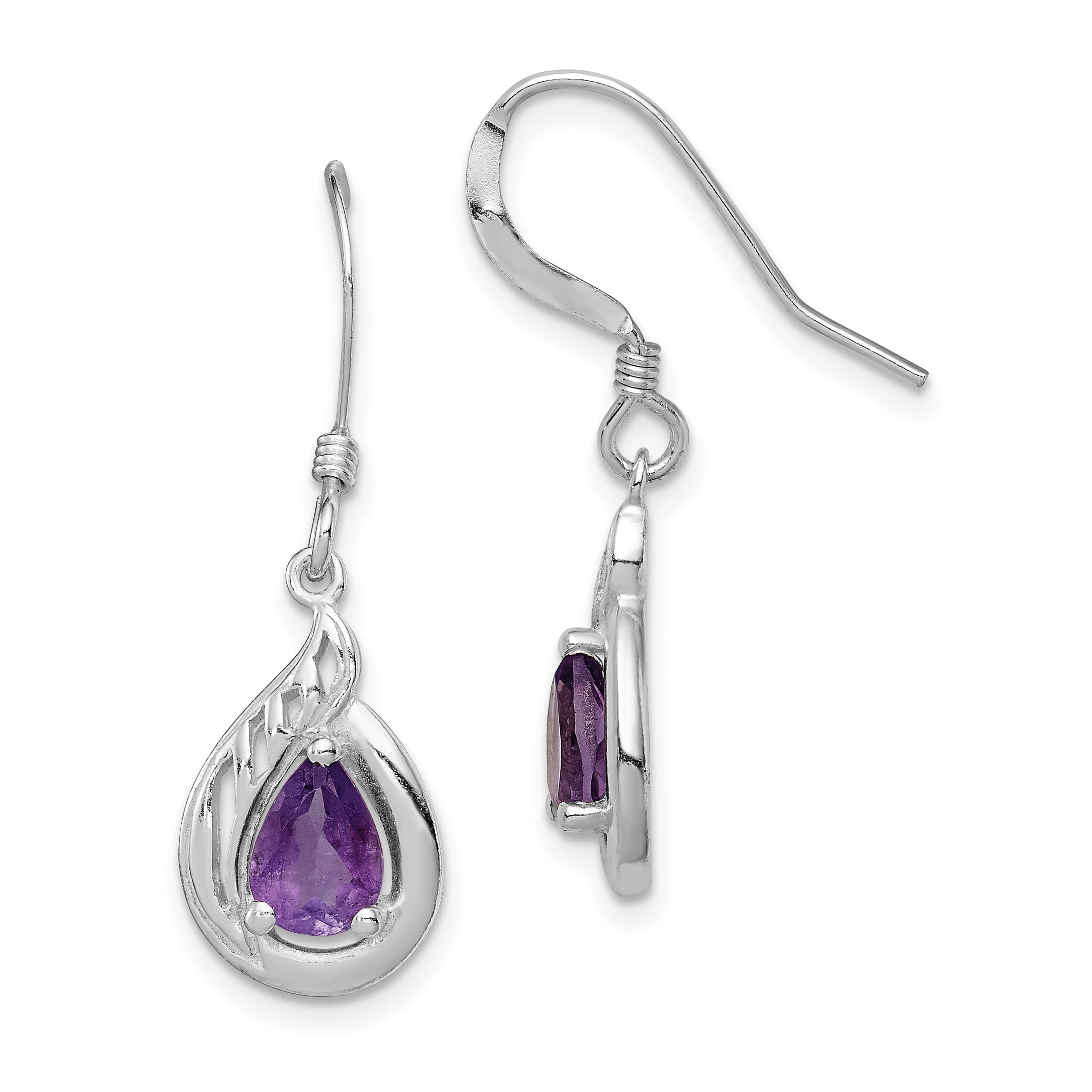 Sterling Silver Amethyst Polished Fancy Dangle Earrings Main image
