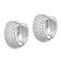 Sterling Silver Rhodium-plated CZ Hinged Hoop Earrings