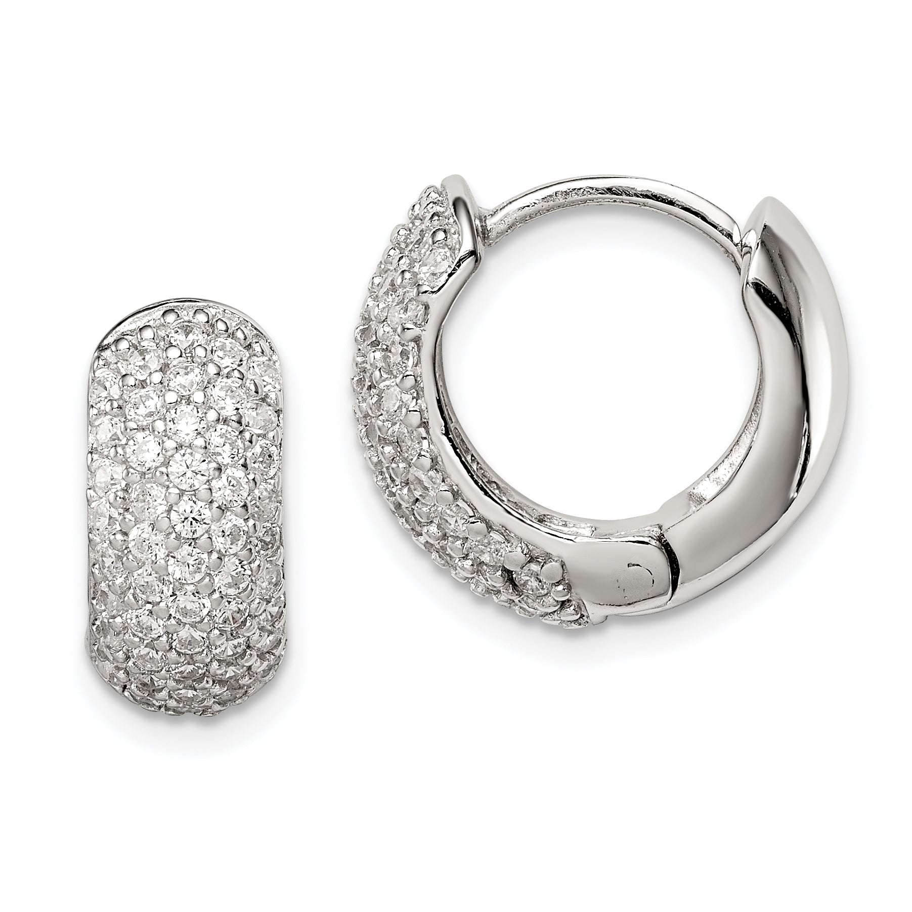 Sterling Silver Rhodium-plated CZ Hinged Hoop Earrings Main image