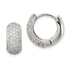 Sterling Silver Rhodium-plated CZ Hinged Hoop Earrings