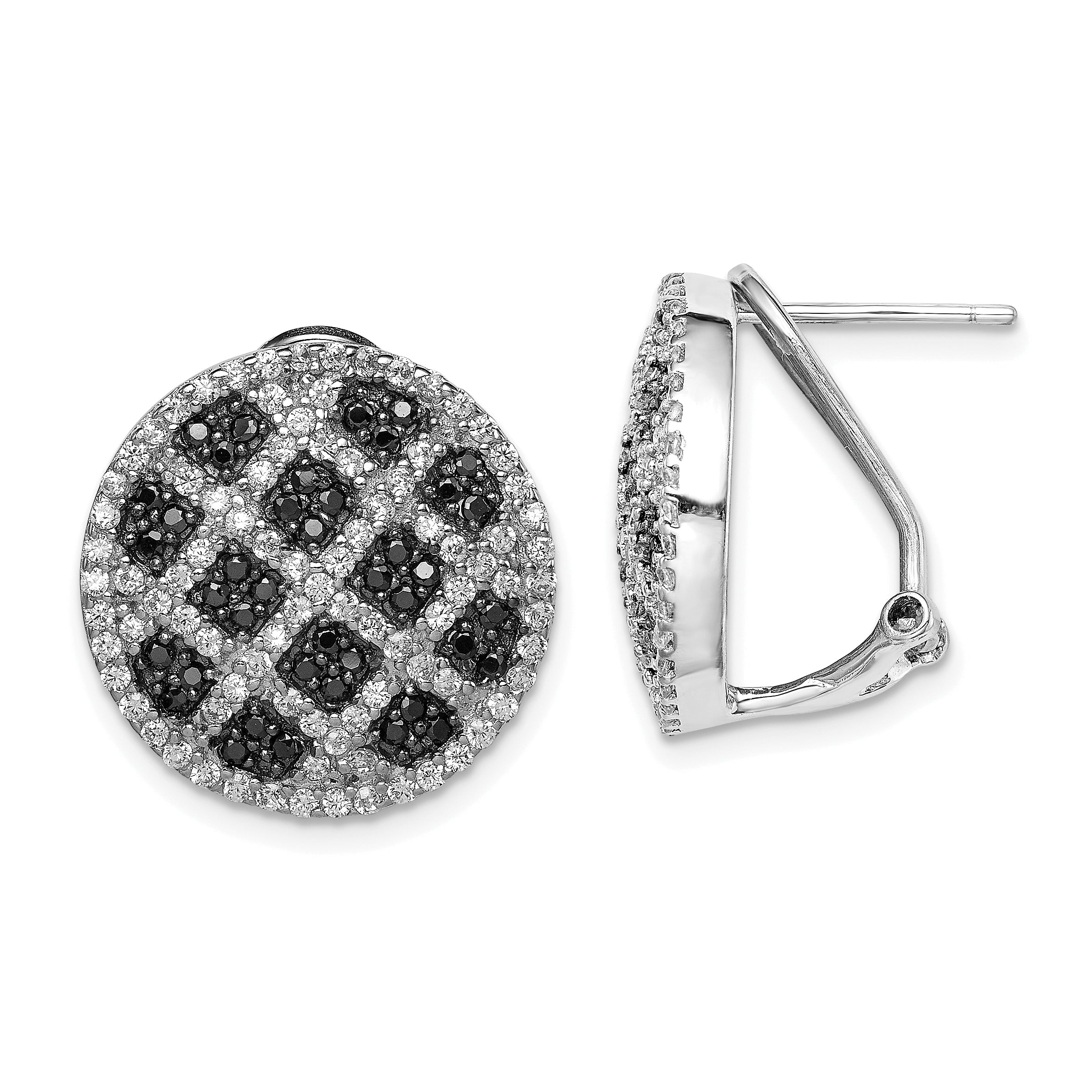 Sterling Silver Rhod-pltd Black/White CZ Criss Cross Omega Back Earrings Main image