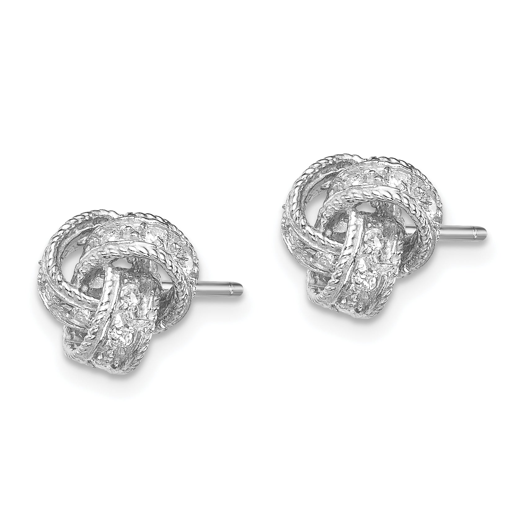 Sterling Silver Rhodium-plated CZ Love Knot Post Earrings