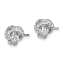 Sterling Silver Rhodium-plated CZ Love Knot Post Earrings
