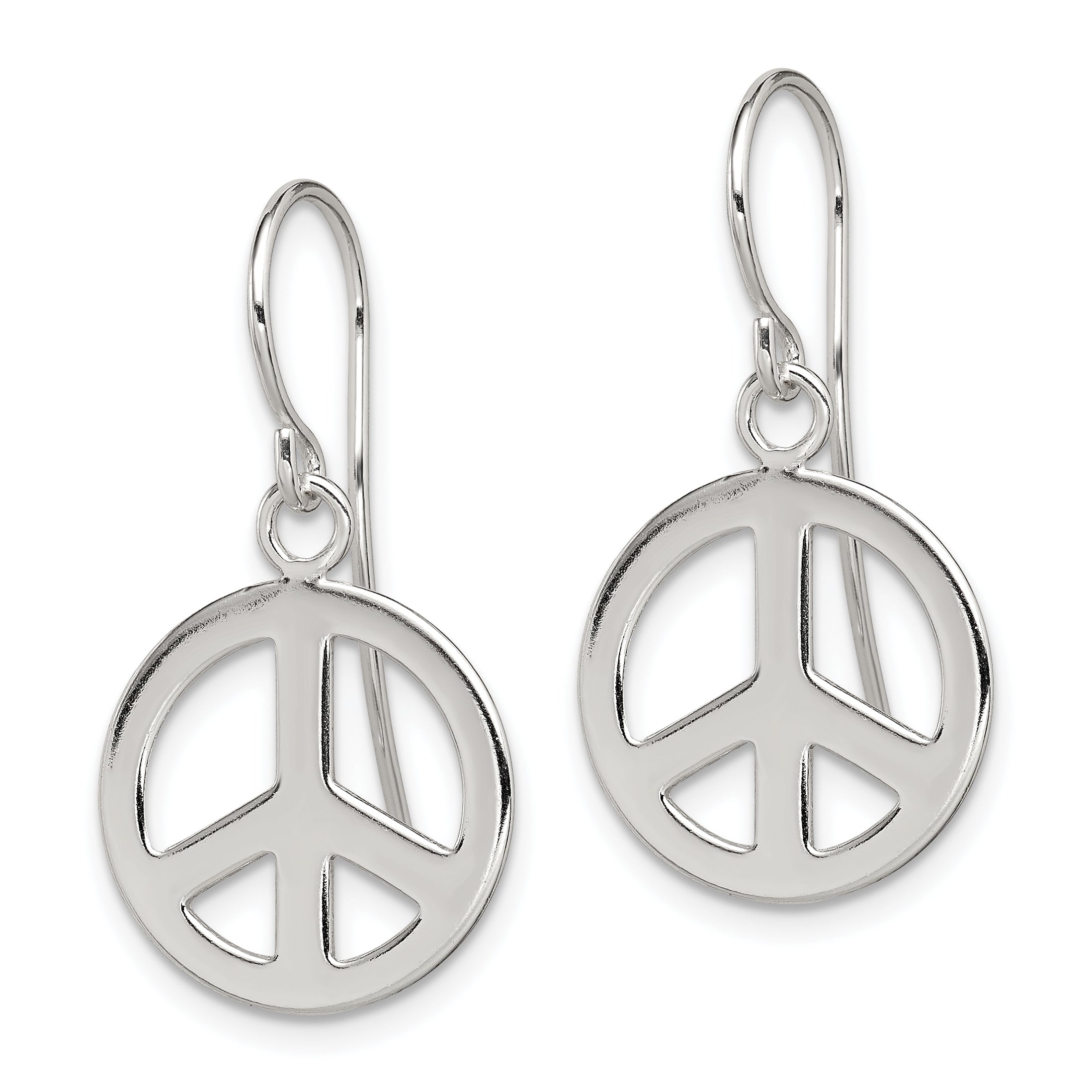 Sterling Silver Polished Peace Sign Dangle Earrings Secondary image