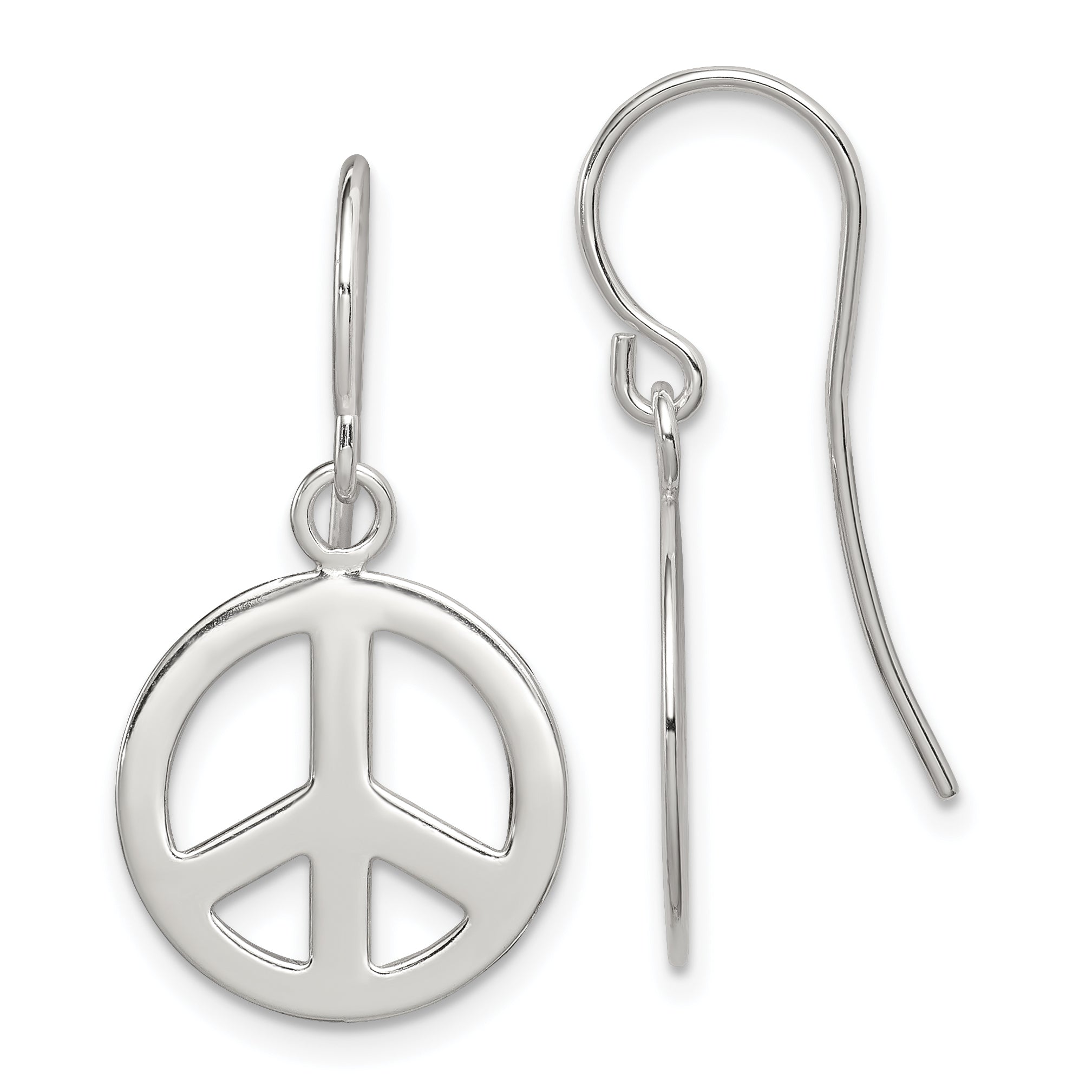 Sterling Silver Polished Peace Sign Dangle Earrings Main image