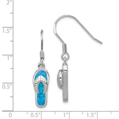 Sterling Silver Rhod-pltd Created Blue Inlay Opal Sandal Dangle Earrings