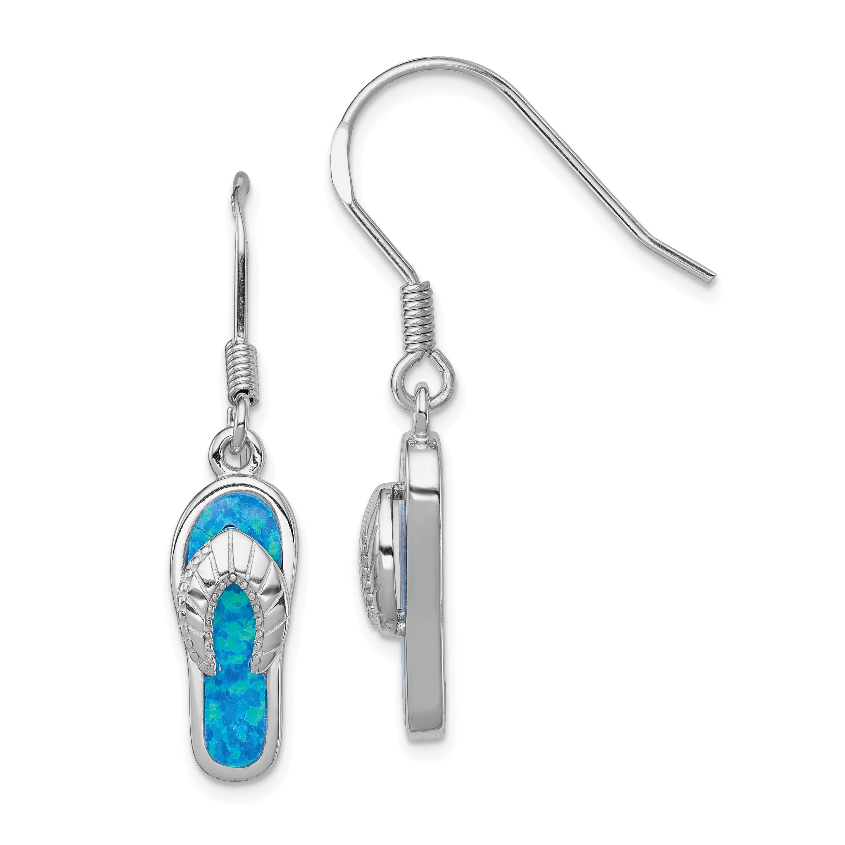 Sterling Silver Rhod-pltd Created Blue Inlay Opal Sandal Dangle Earrings Main image