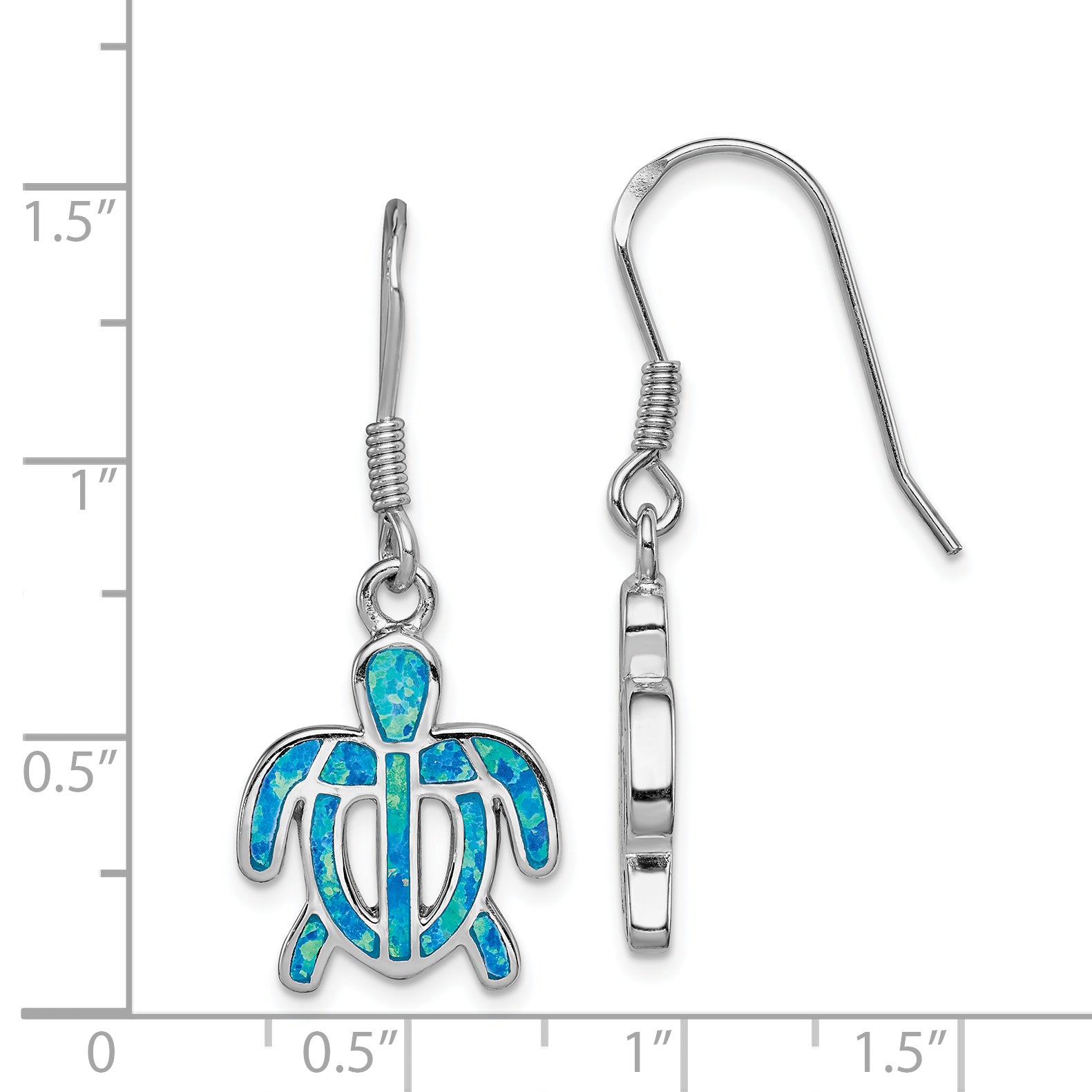 Sterling Silver Rhod-pltd Created Blue Opal Inlay Tortoise Dangle Earrings