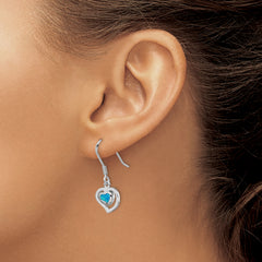 Sterling Silver Rhod-pltd Created Blue Opal Inlay Heart Dangle Earrings